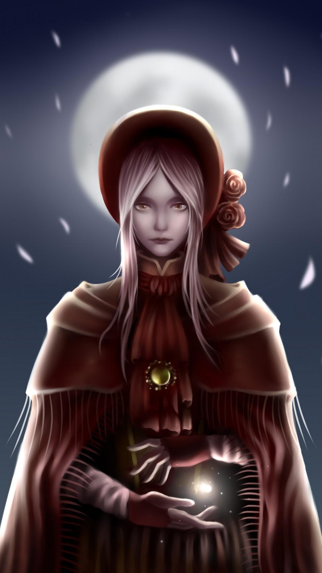 1080x1920 Plain Doll, Bloodborne, Moon, Petals, Cape, Dress