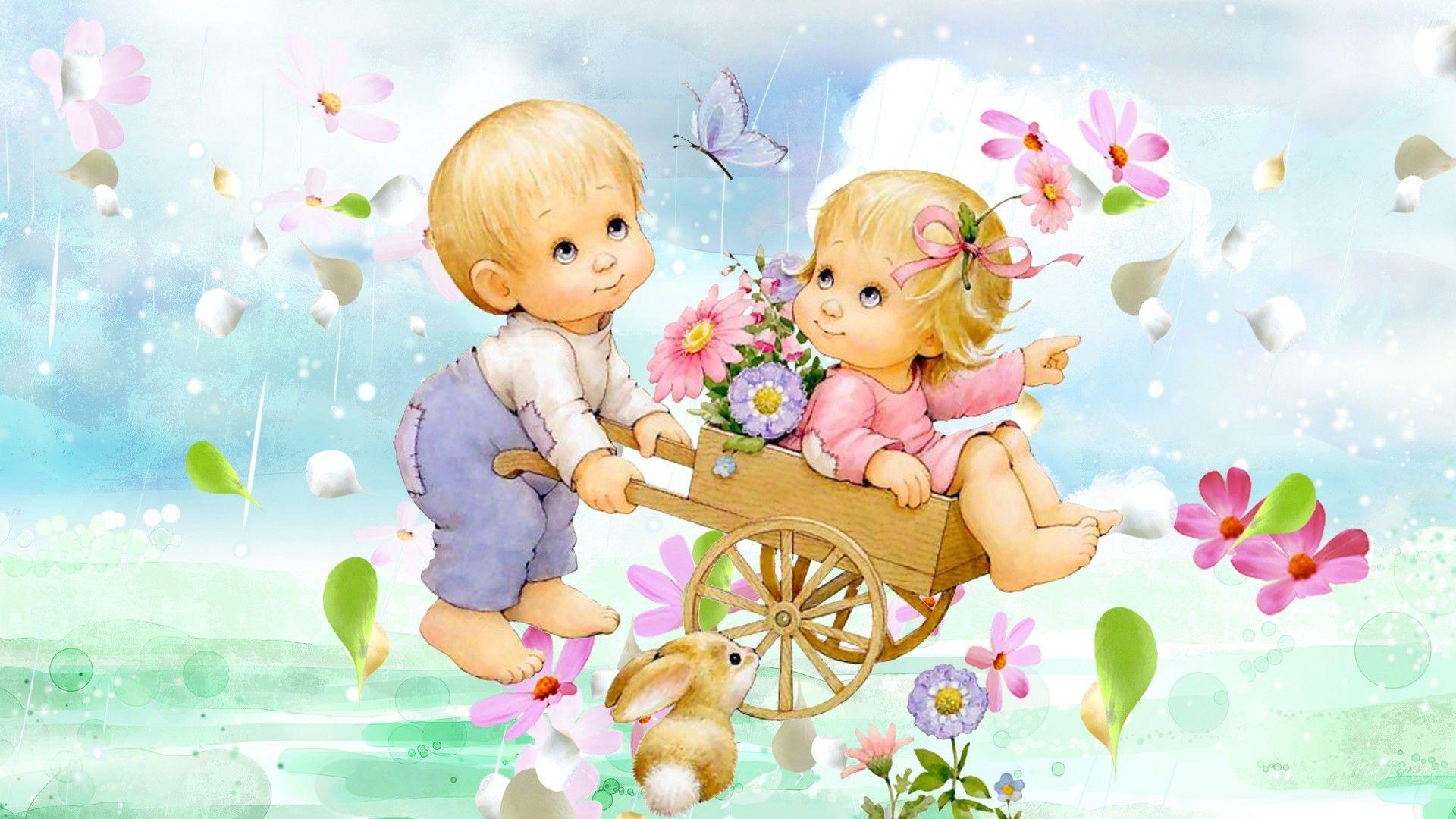 1920x1080 Flower: Raining Flowers Firefox Persona Grass Sky Petals Cute Kids