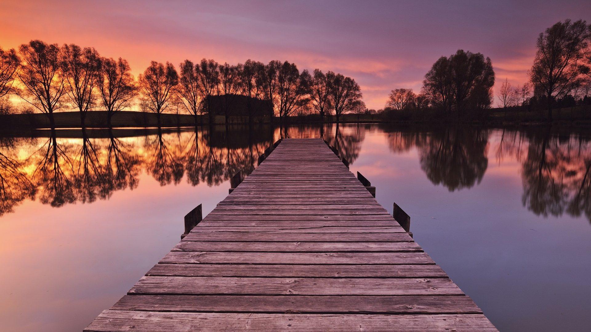 1920x1080 Free photo: River Wood Sunset, Sky, Shadows