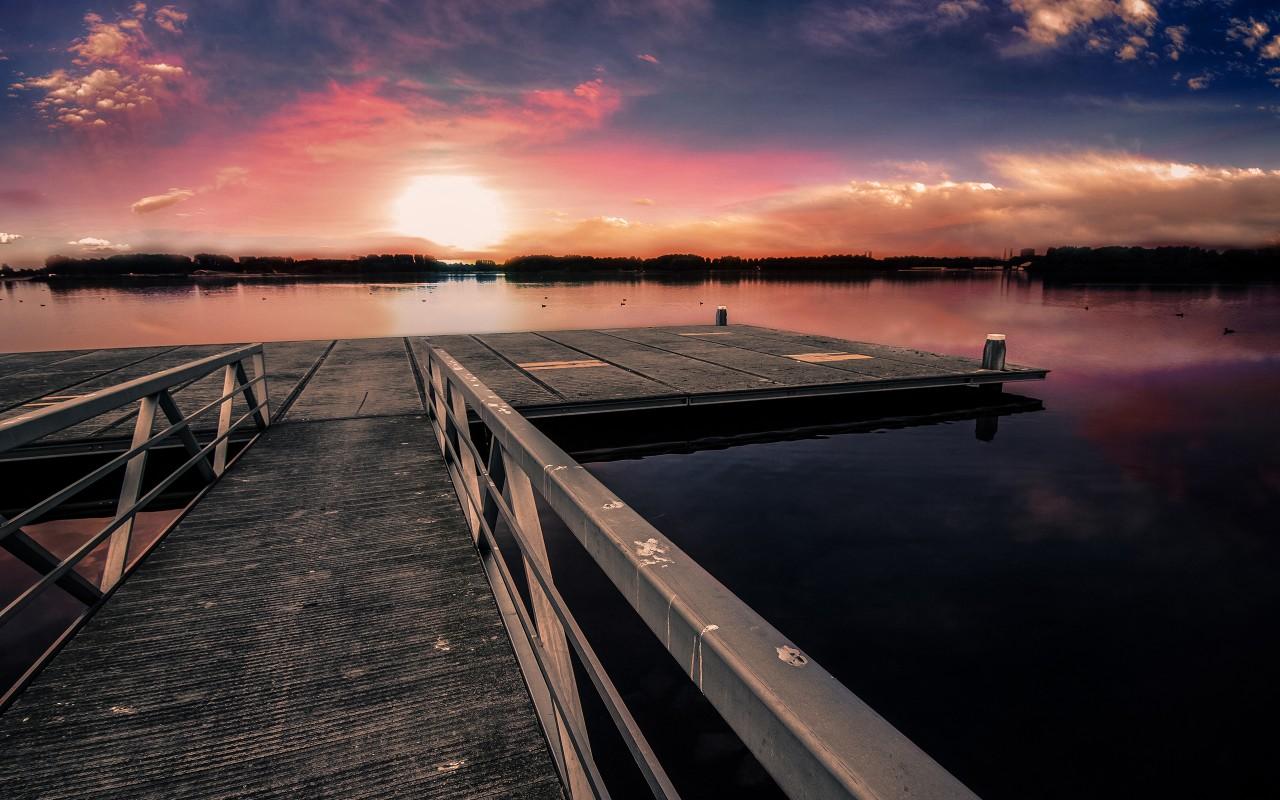1280x800 Dock Sunset Wallpaper 3D Models. Free