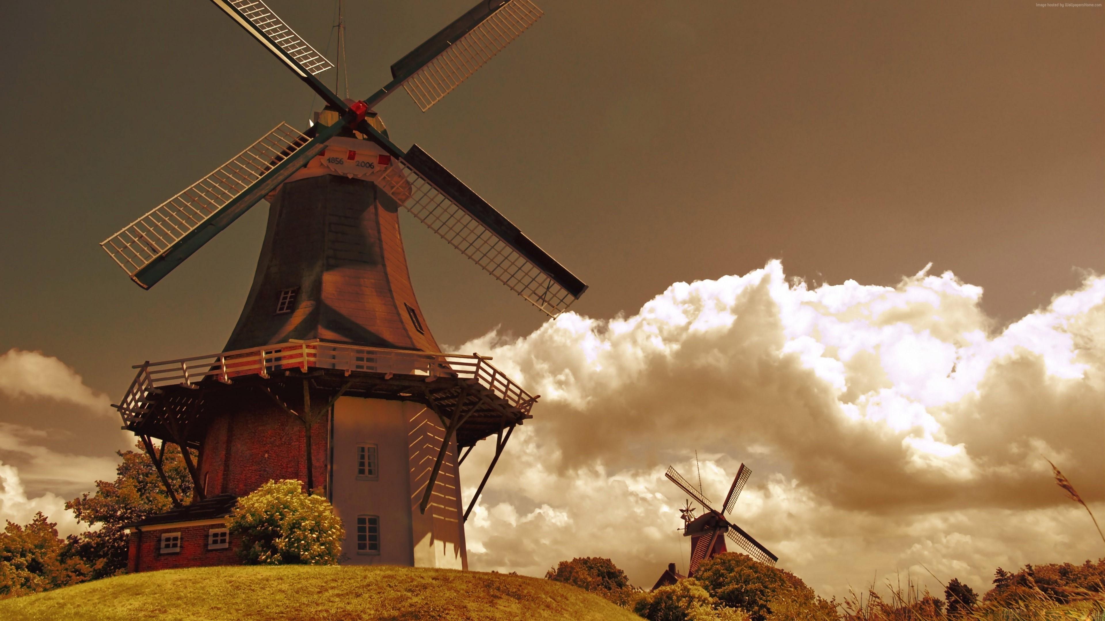 3840x2160 k, #wind, #Mill, #nature, #HD wallpaper, #clouds, #Netherlands, #grass, #field, #Holland, #sky. Mocah HD Wallpaper