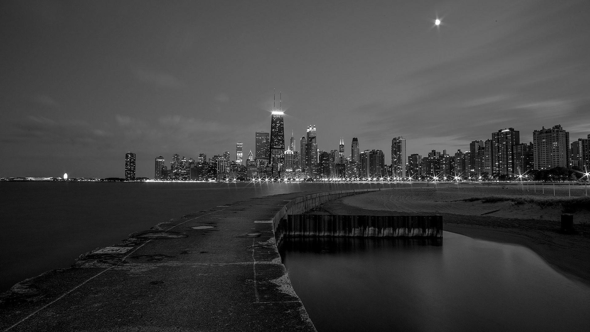 1920x1080 Chicago Black And White Buildings Wallpaper
