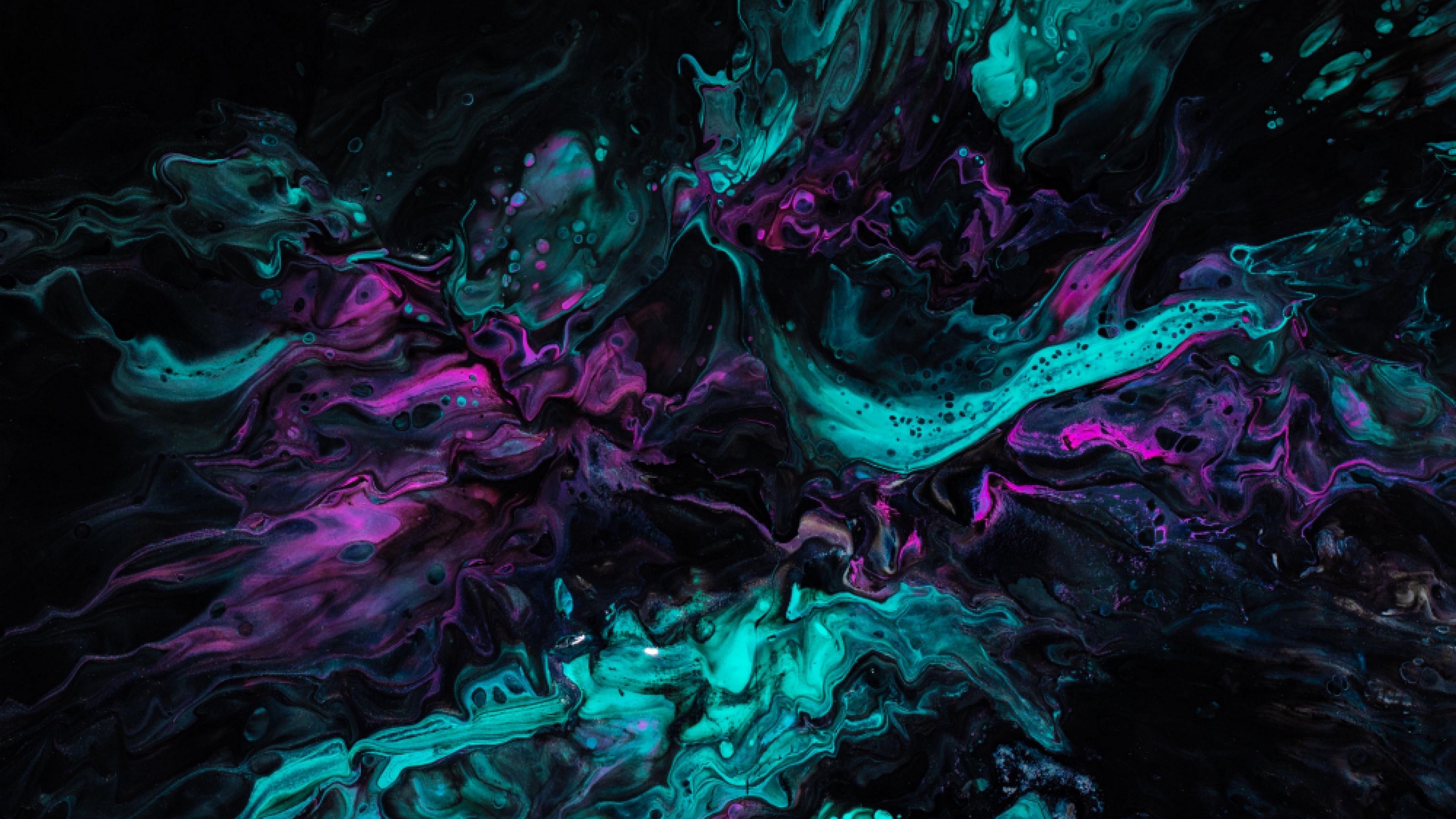 3840x2160 Wallpaper Paint, Stains, Mixing, Liquid, Turquoise, Purple Wallpaper Paint