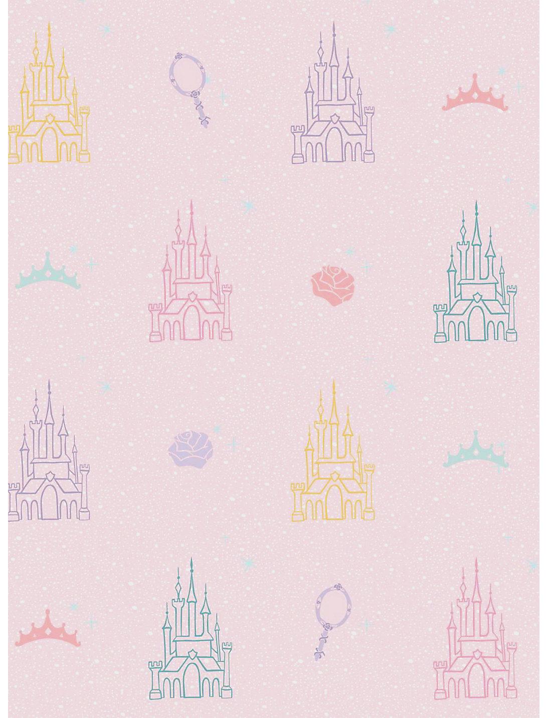 1091x1430 Disney Princesses Pink And Yellow Castle Peel & Stick Wallpaper