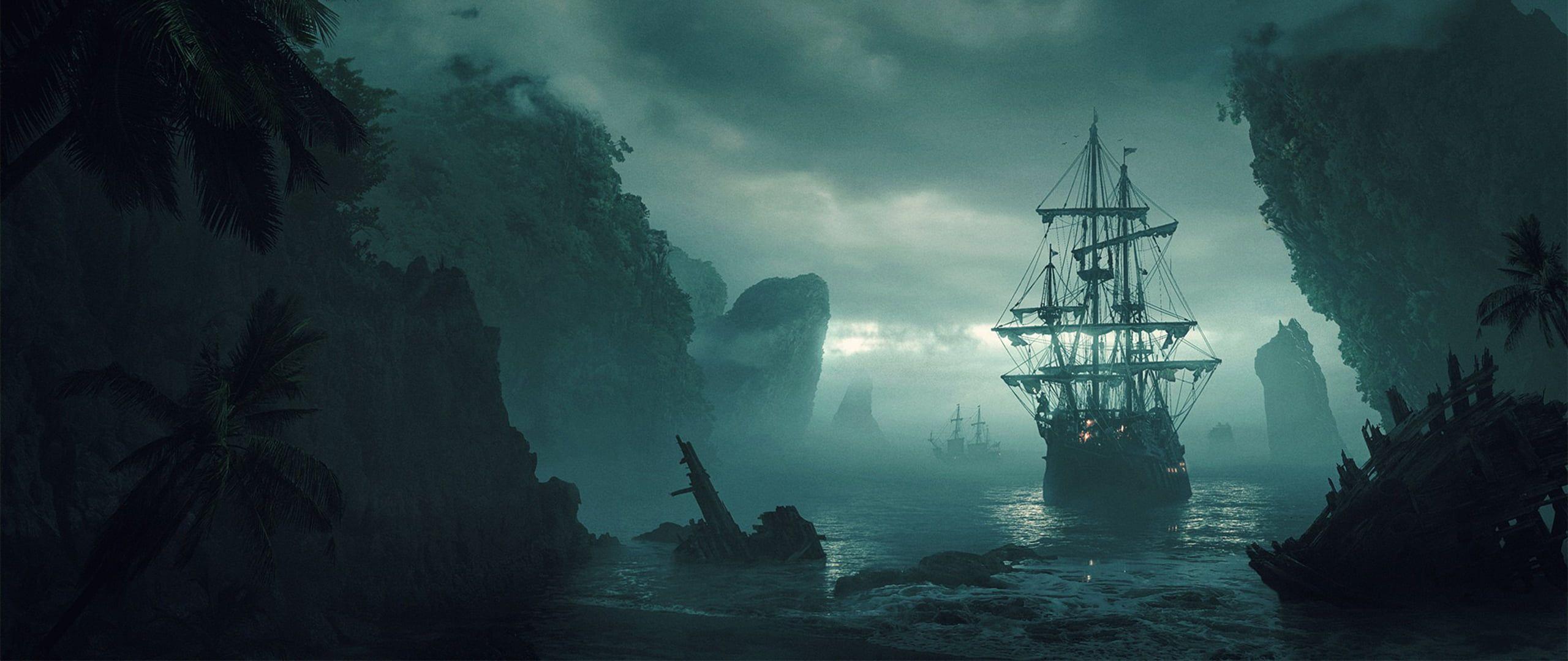 2560x1080 Galleon Ship Game Wallpaper #ultra Wide #ship Sailing Ship K #wallpaper #hdwallpaper #desktop. Matte Painting, Fantasy Landscape, Concept Art