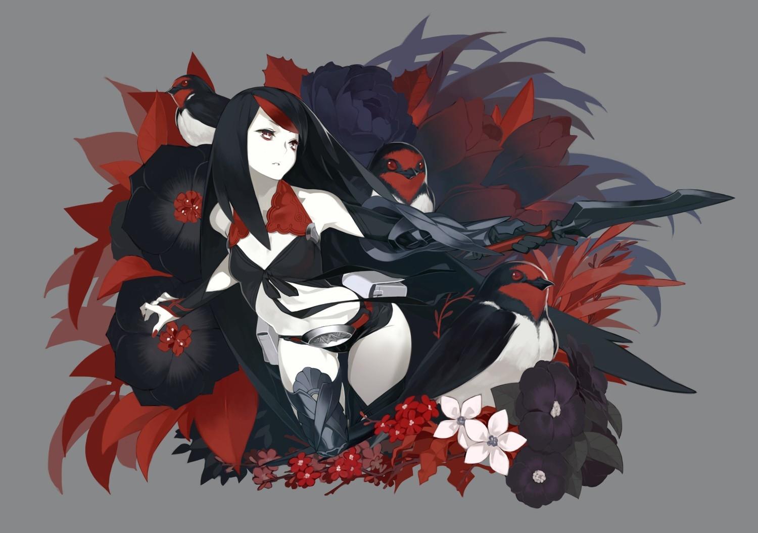 1500x1056 Download Wallpaper, Download flowers gray long hair weapons red eyes anime girls black hair original character birds 1500x1056 People HD Wallpaper, Hi Res People Wallpaper, High Definition Wallpaper