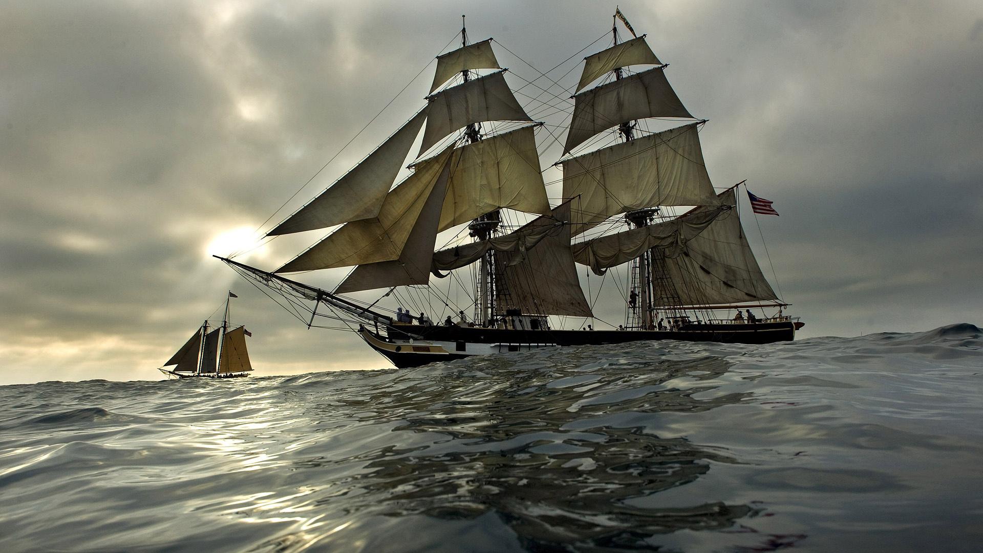 1920x1080 ships, Boats, Ocean, Sea, Sailing, Galleon, Schooner, Sky, Clouds Wallpaper HD / Desktop and Mobile Background
