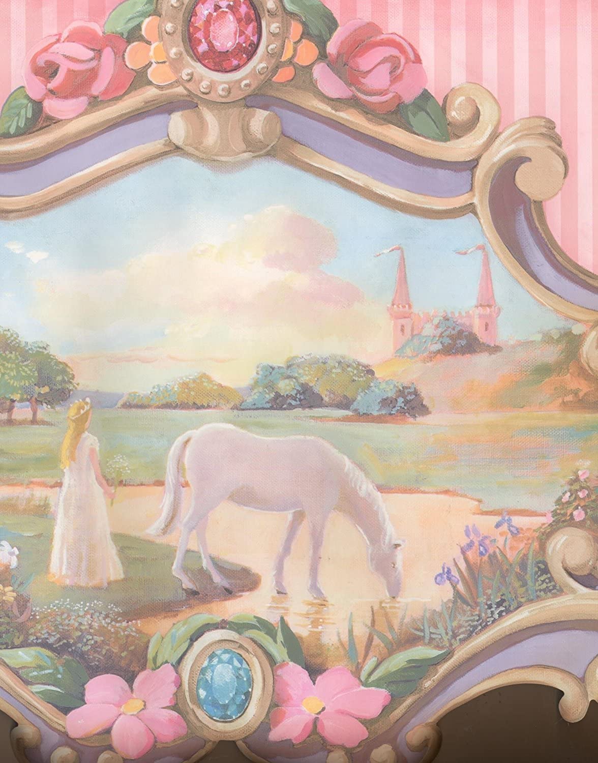 1176x1500 York Wallcoverings JV6216B Princess White Horse Pink Castle Extra Wide Extra Wide Wallpaper Border Retro Design : Tools & Home Improvement