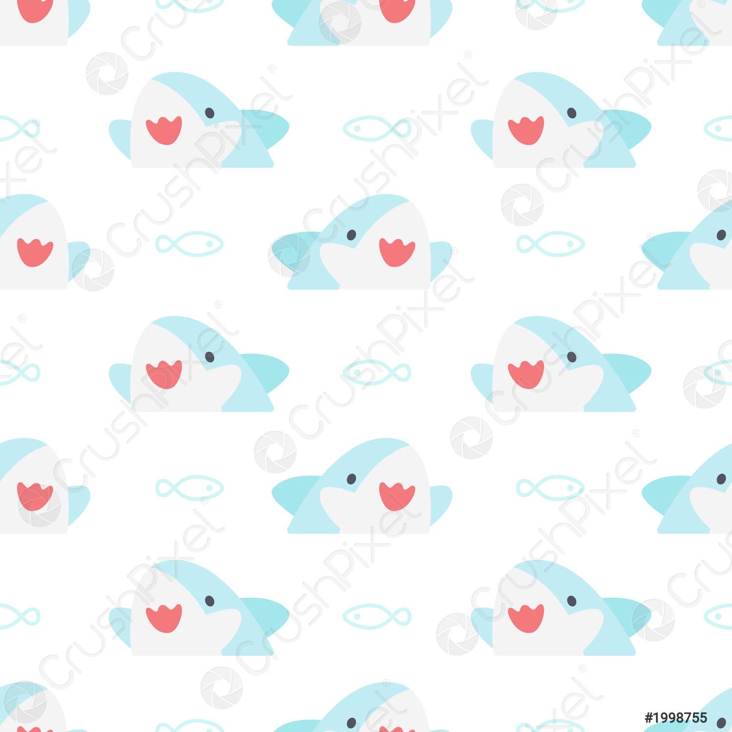 1500x1500 Cute shark and fish seamless pattern background