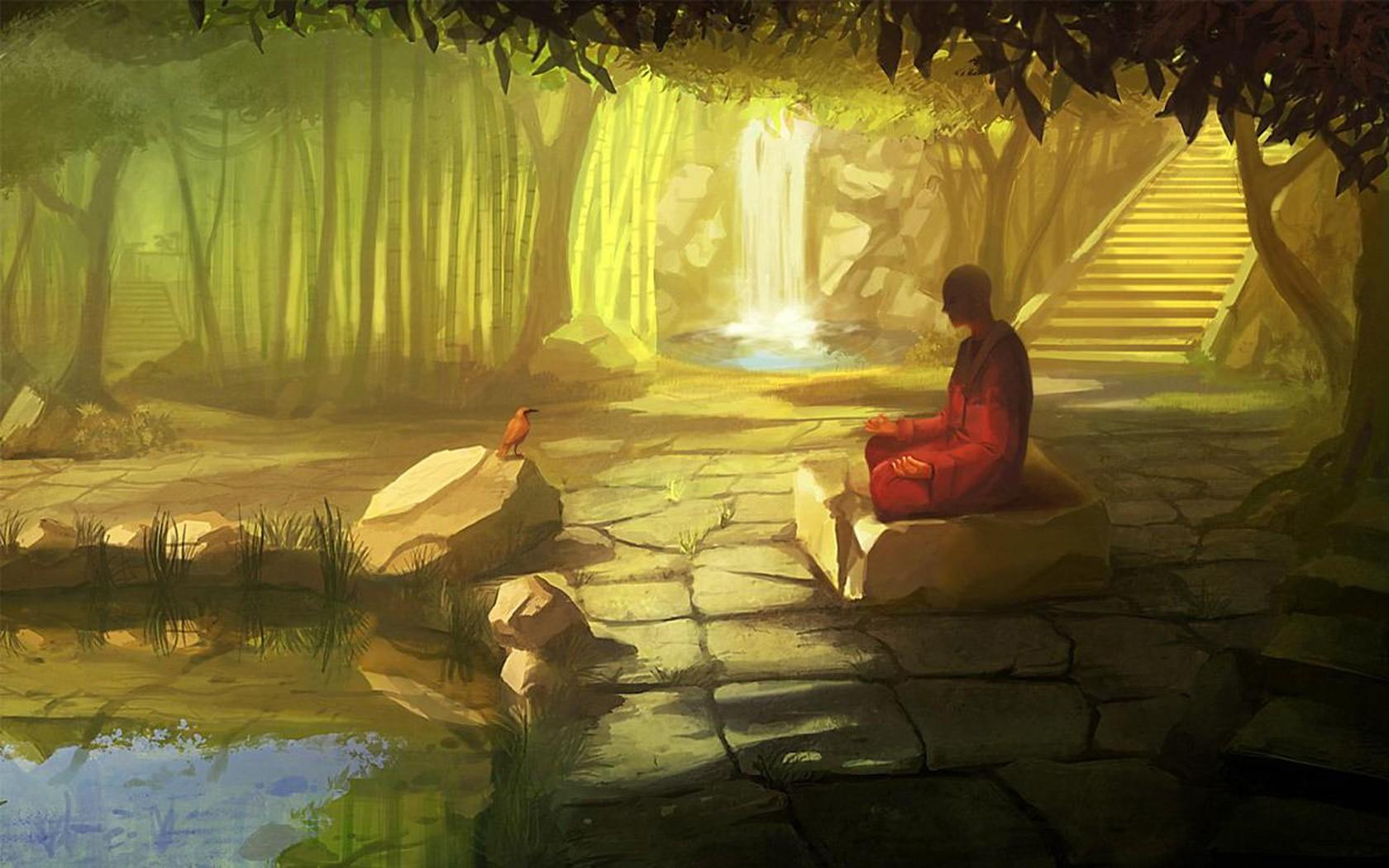 1680x1050 #meditation, #monks, #black background, #selective coloring, wallpaper. Mocah HD Wallpaper