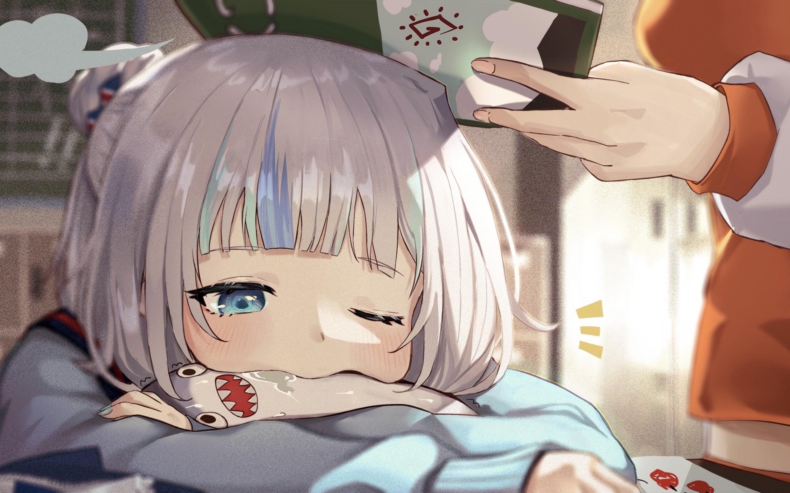 2560x1600 Download 2560x1600 Gawr Gura, Hololive, Virtual Youtuber, Takanashi Kiara, Loli, Sleepy, Cute, White Hair Wallpaper for MacBook Pro 13 inch