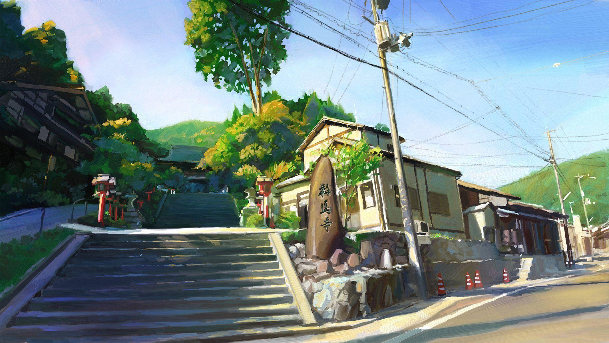 2133x1200 art shitub52 kyoto japan stairs stone day HD wallpaper