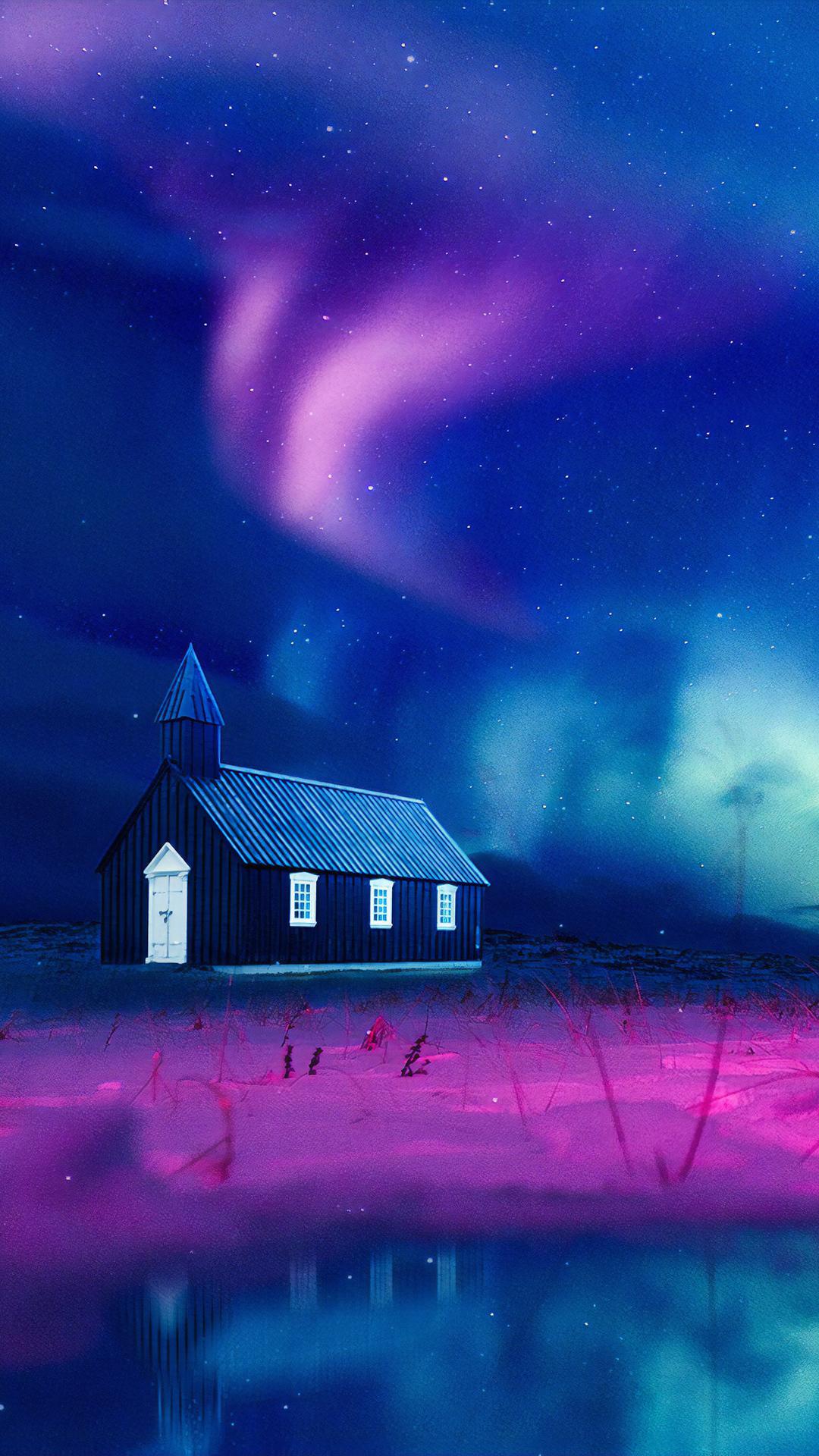1080x1920 1080x1920 aurora, northern lights, artist, artwork, digital art, hd, house for iPhone 8 wallpaper