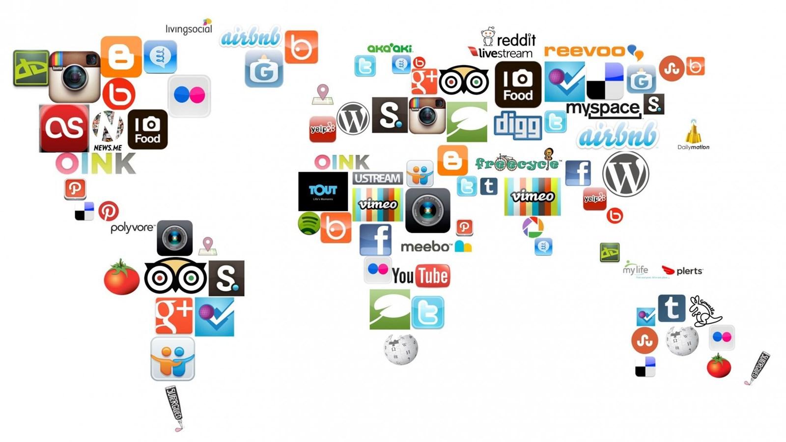 1600x900 Wallpaper: Social Media, World Map, Design, Icon, Internet Wallpaper Desktop Background