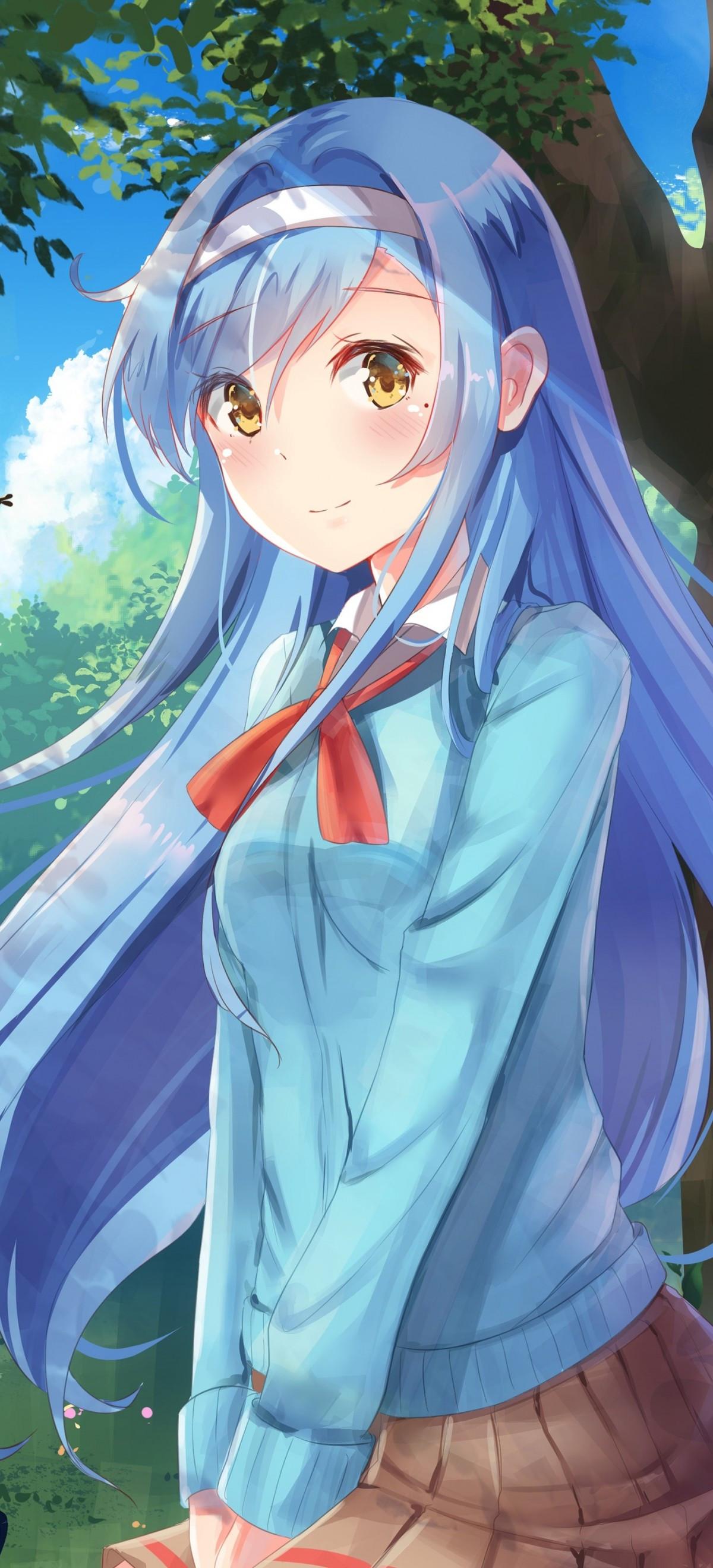 1200x2640 Download 1200x2640 Furuhashi Fumino, Bokutachi Wa Benkyou Ga Dekinai, Blue Hair, Butterflies, School Uniform Wallpaper for Huawei P40 Pro