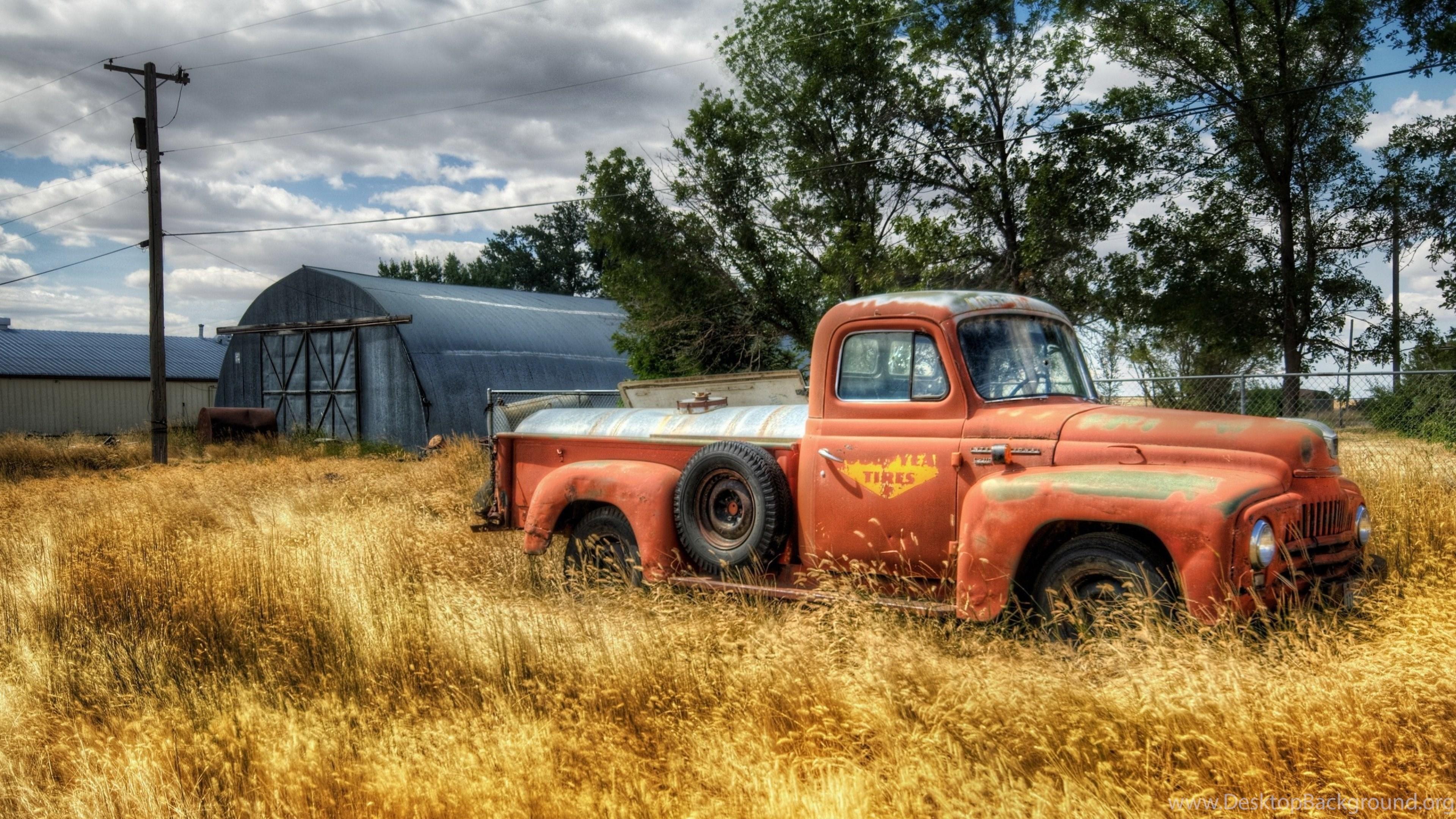 3840x2160 Download Wallpaper 3840x2160 Truck, Garage, Field, Farming, Column. Desktop Background