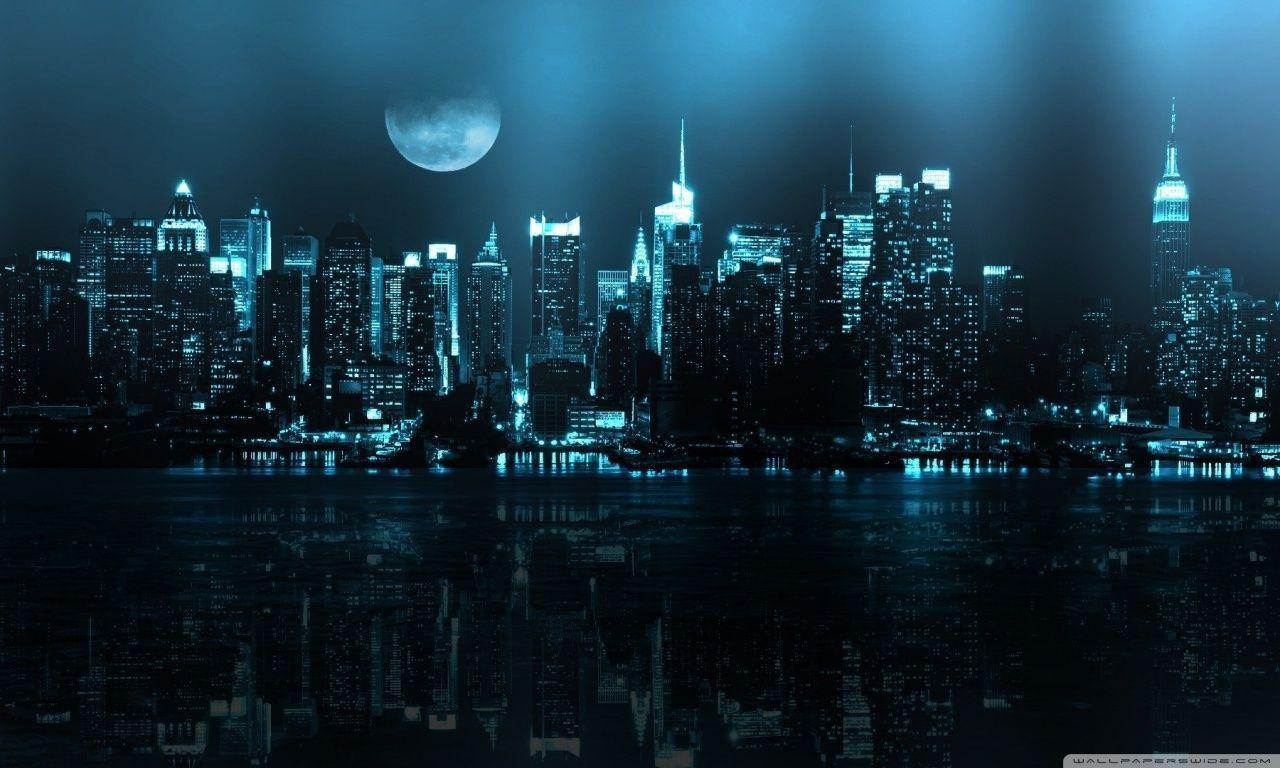 1280x768 Blue and Black City Wallpaper