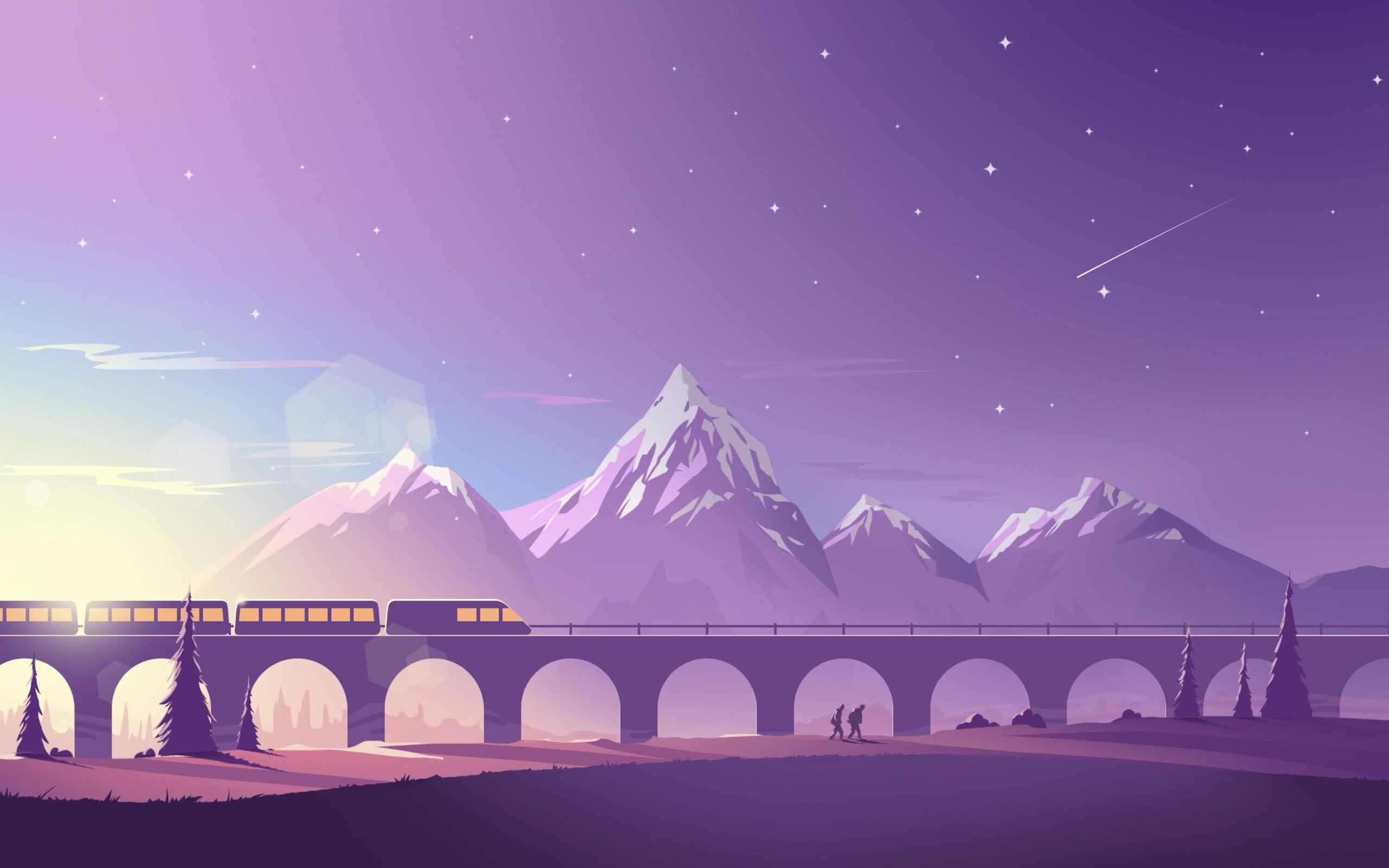 2560x1600 Train Mountains Illustration Minimalistic 2560x1600 Resolution HD 4k Wallpaper, Image, Background, Photo and Picture