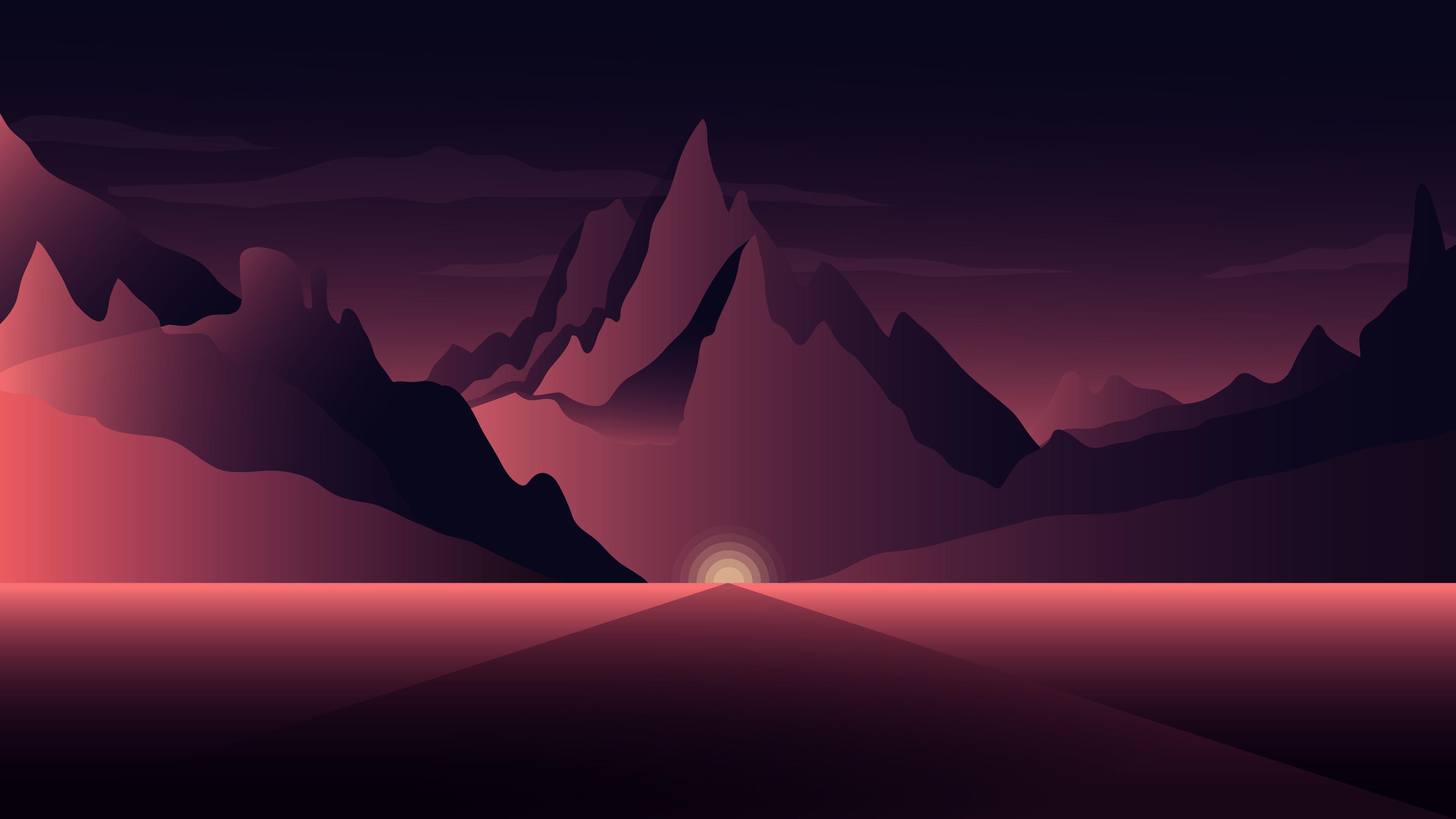 3840x2160 3840x2160 Purple, Mountain, Horizon, Minimalist wallpaper JPG