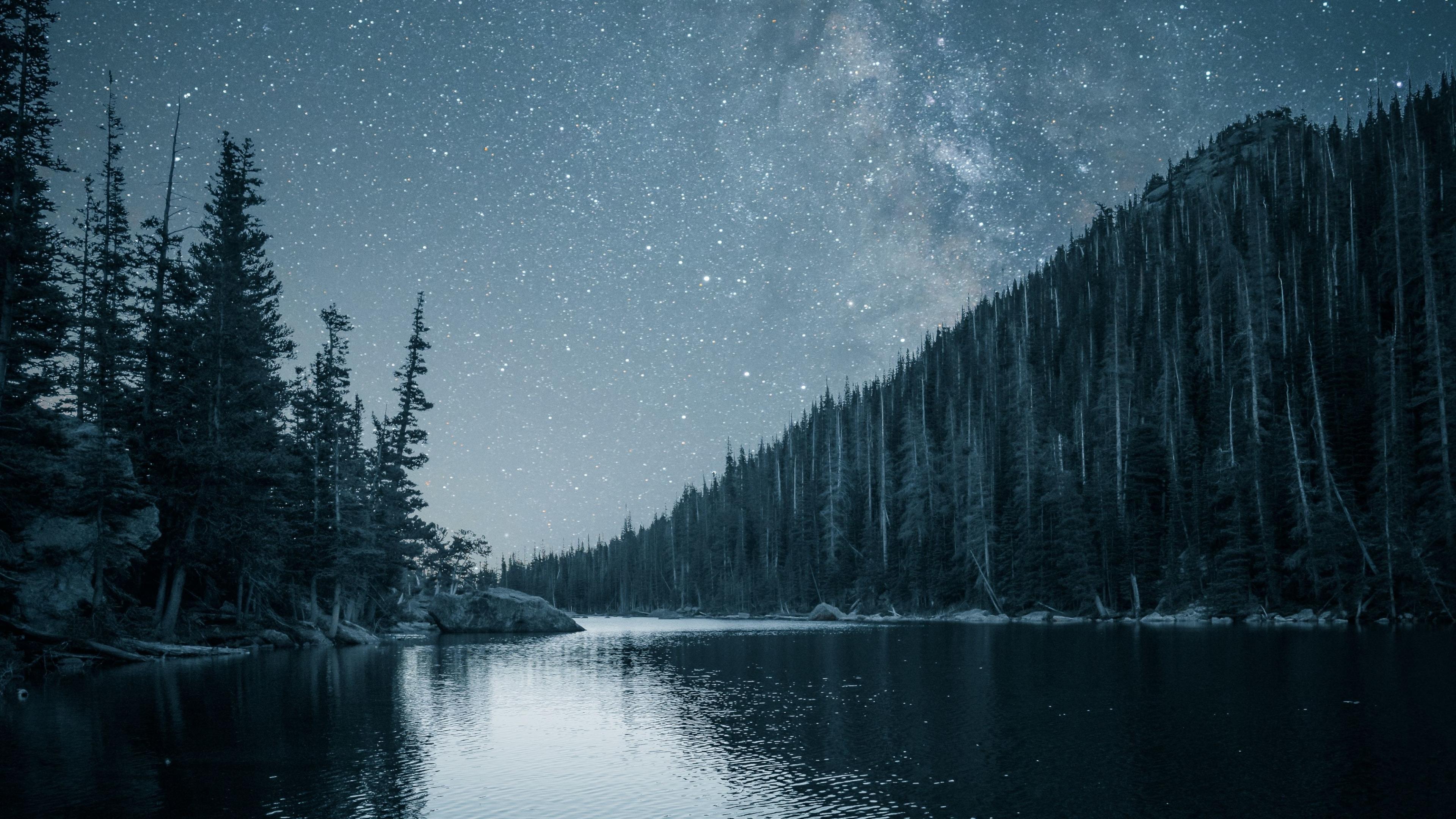 3840x2160 Download 3840x2160 wallpaper night out, lake, forest, nature, 4k, uhd 16: widescreen, 3840x2160 HD image, background, 22633