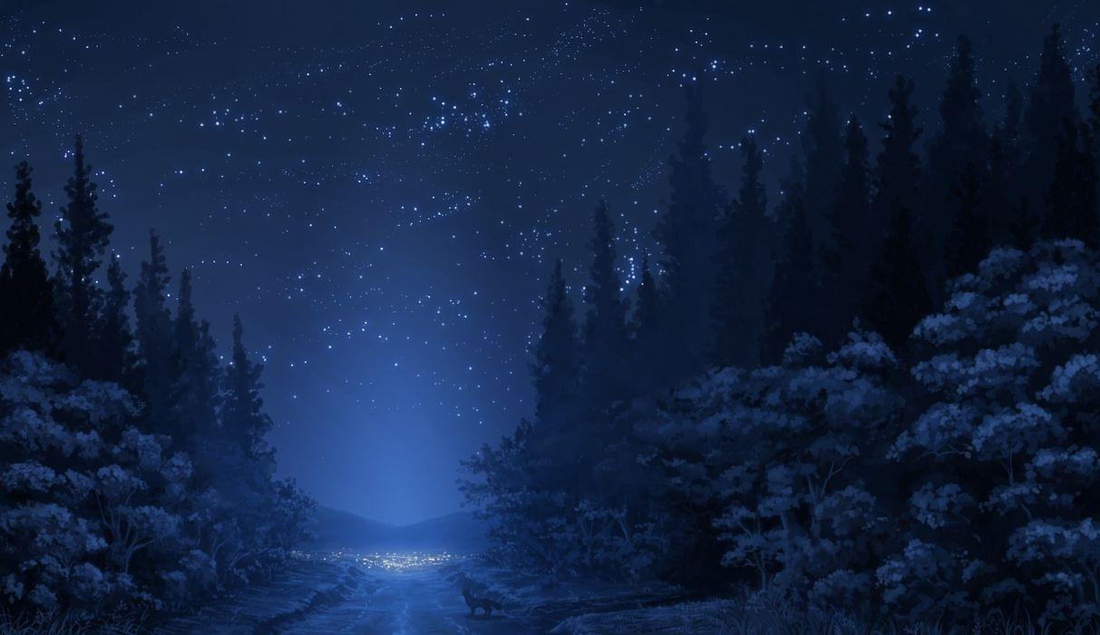 1213x700 Anime Landscape Forest Night Stars Wolf wallpaperx1108