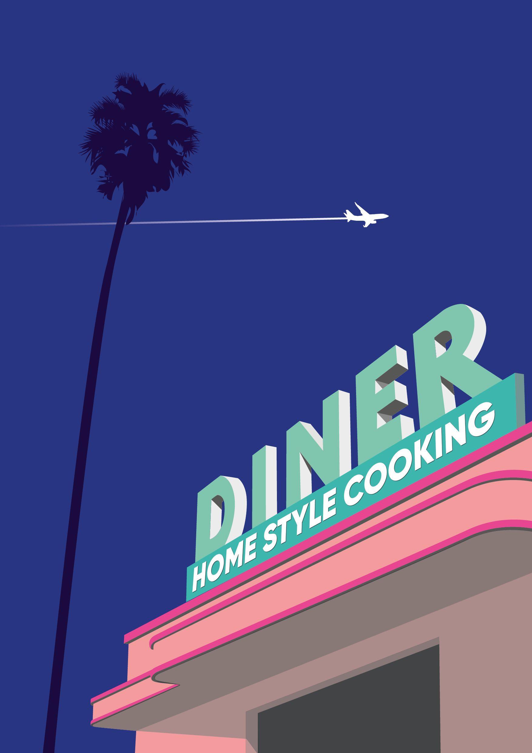 1754x2480 Art deco style diner illustration. Poster prints, Graphic design print, Graphic poster