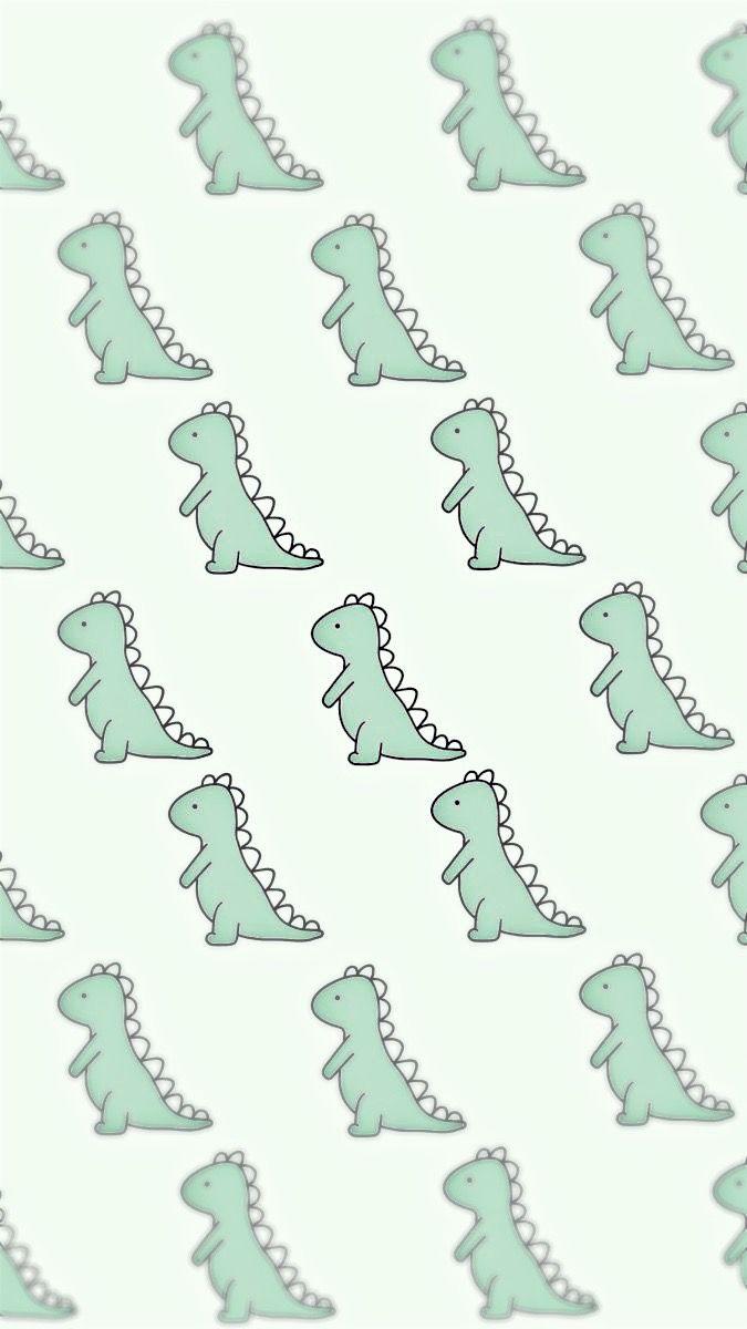 675x1200 Green Dino Aesthetic Wallpaper