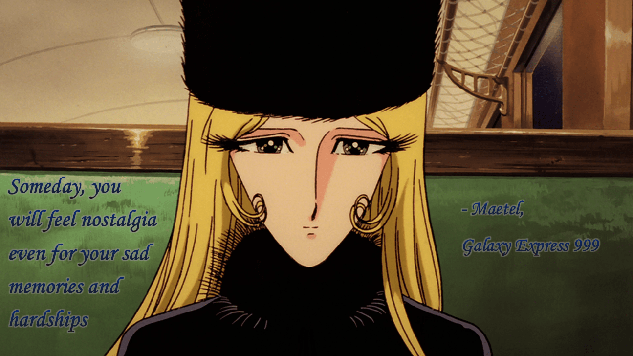 1295x728 A profound quote from Maetel (Galaxy Express 999). I couldn't find a good image to use from the 1979 movie (that th. Galaxy express, Picture mix, Character design