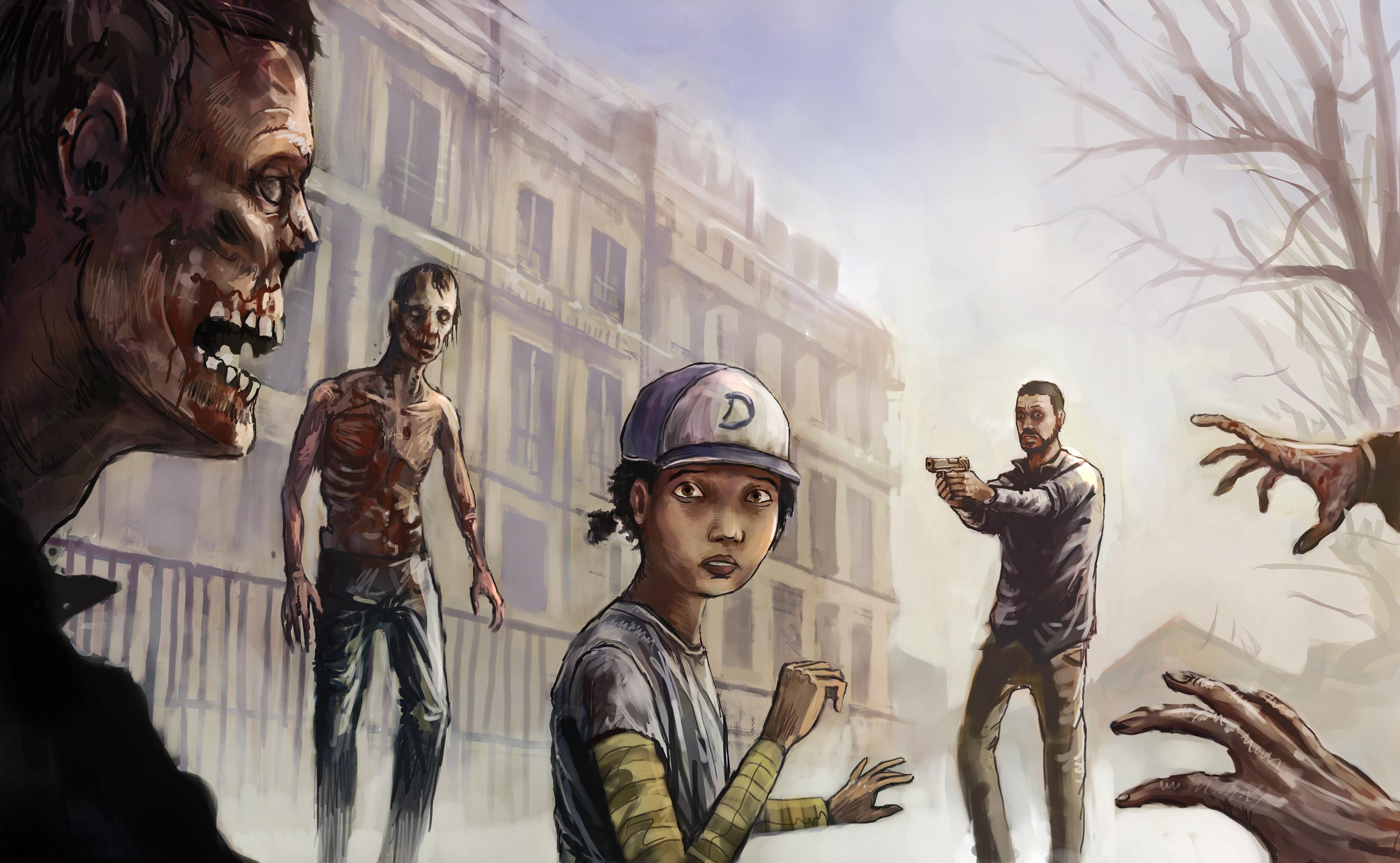 3000x1849 the, Walking, Dead, Art, Girl, Man, Zombies, Building, Zombie Wallpaper HD / Desktop and Mobile Background