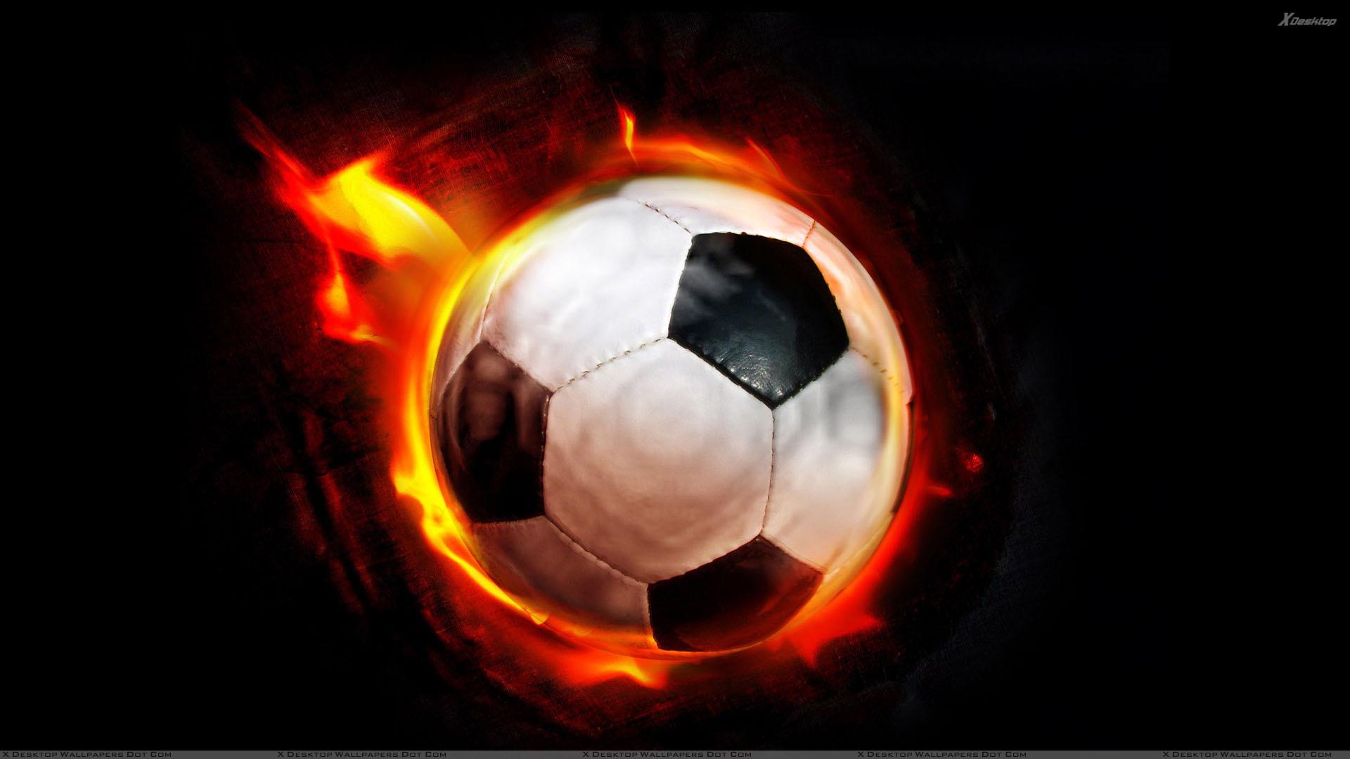 1920x1080 Football In Fire And Black Background Wallpaper