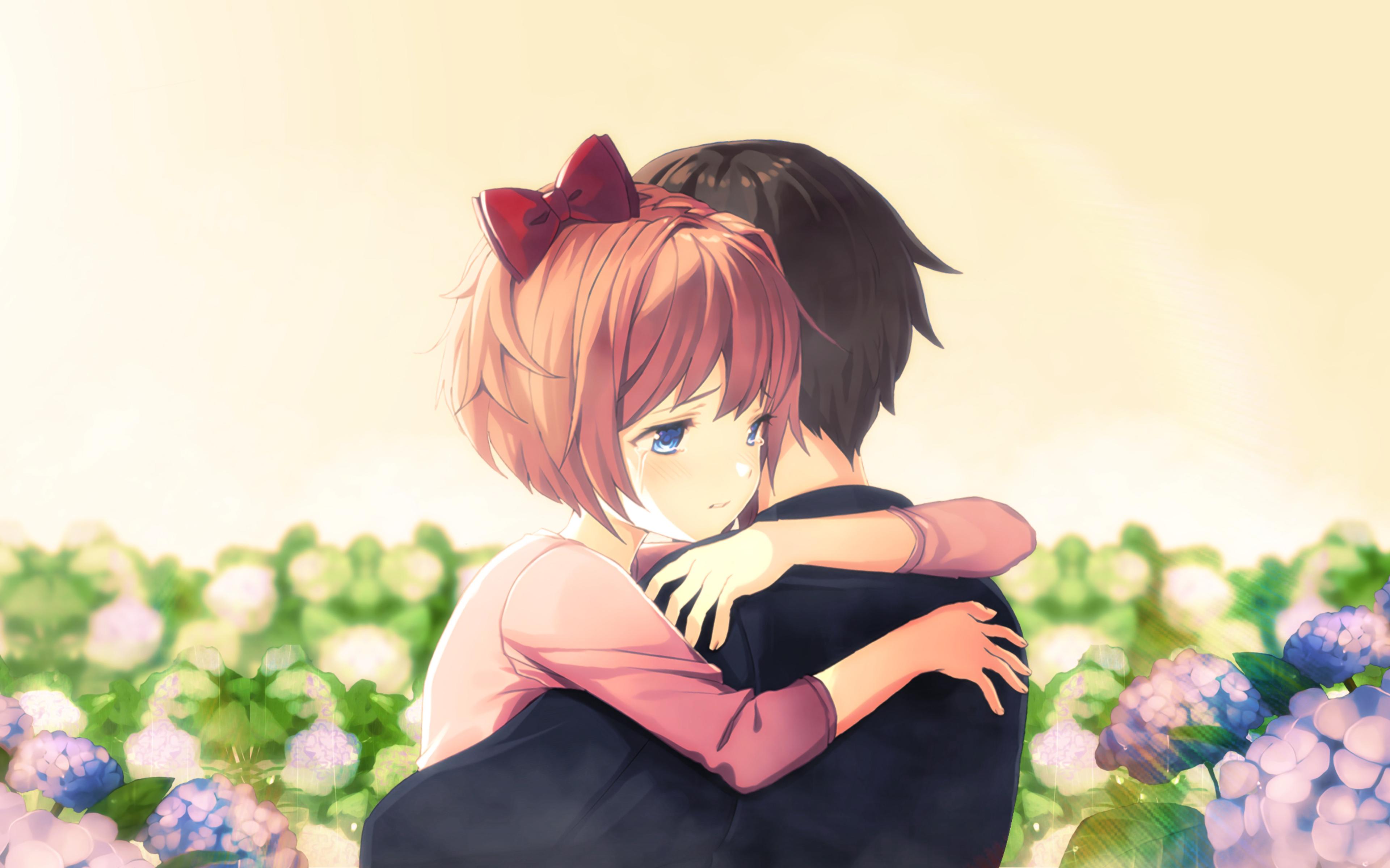 Anime couple sad hug HD wallpapers | Pxfuel