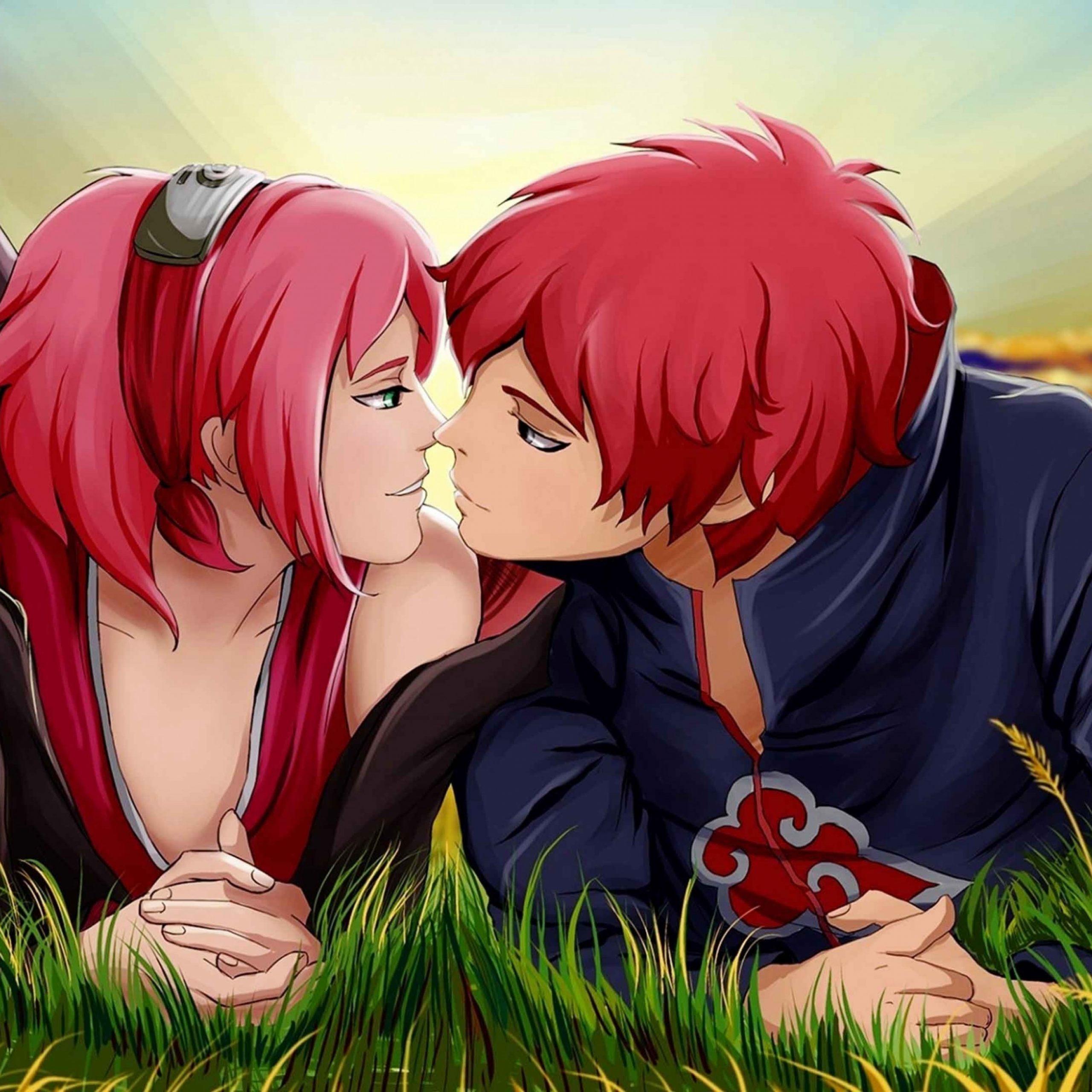 2560x2560 cartoon wallpaper for mobile, cartoon, anime, romance, interaction, grass, mouth, sky, happy, cg artwork, hug