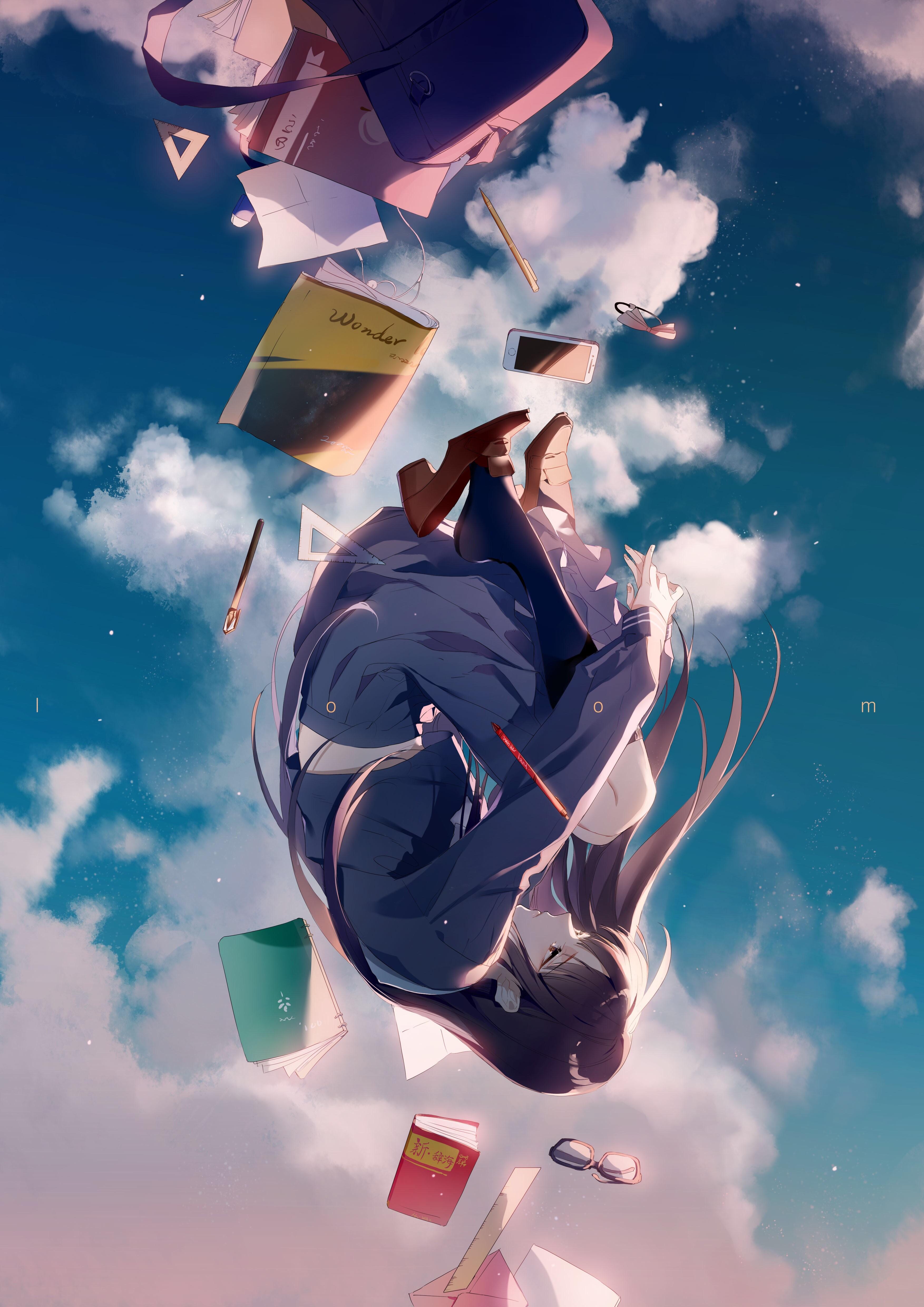 3507x4960 anime girls, smartphone, original characters, falling, anime, sky. Mocah HD Wallpaper