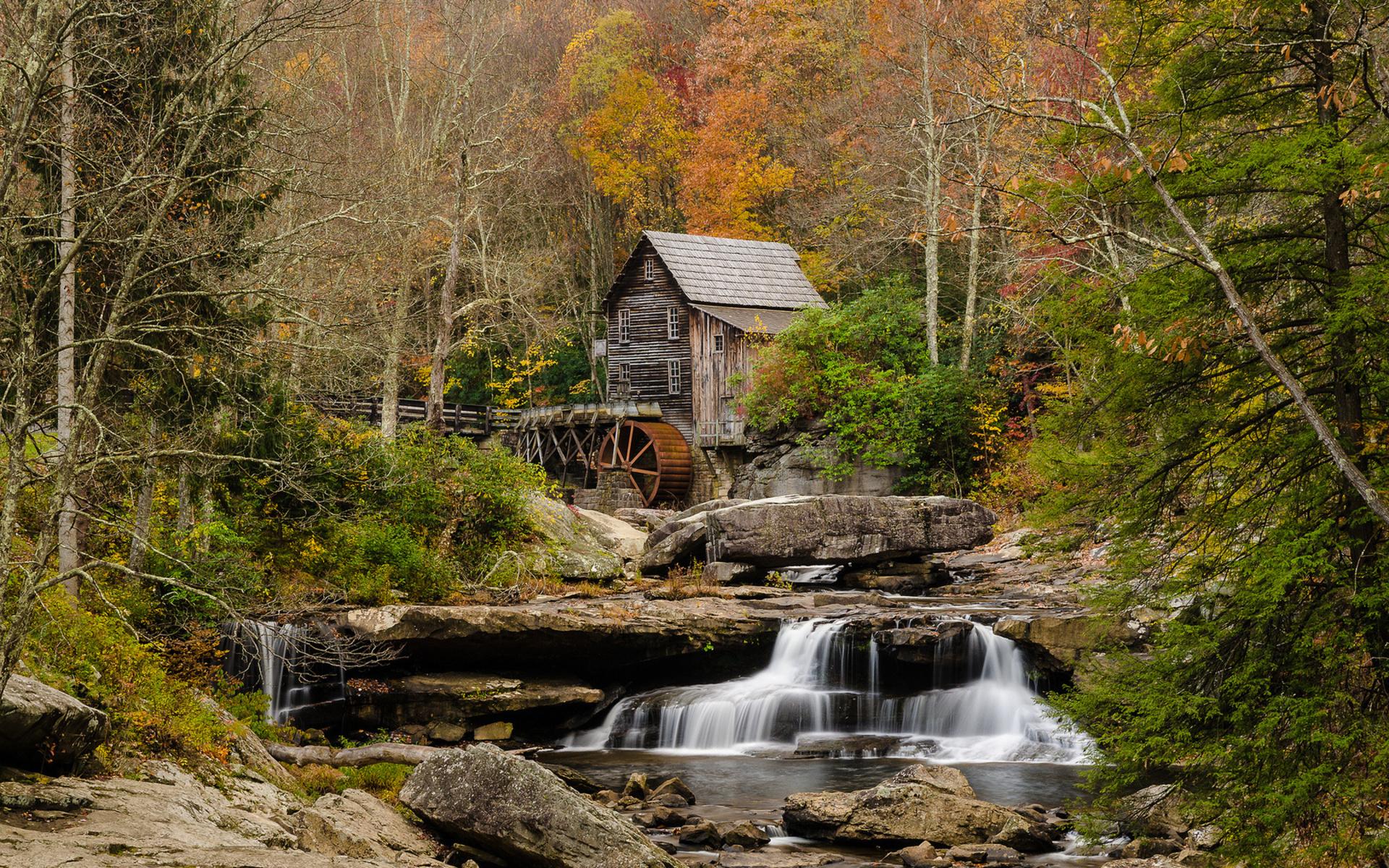 1920x1200 nature, Landscapes, Rivers, Streams, Forest, Mill, Scenic, Autumn, Fall, Seasons Wallpaper HD / Desktop and Mobile Background