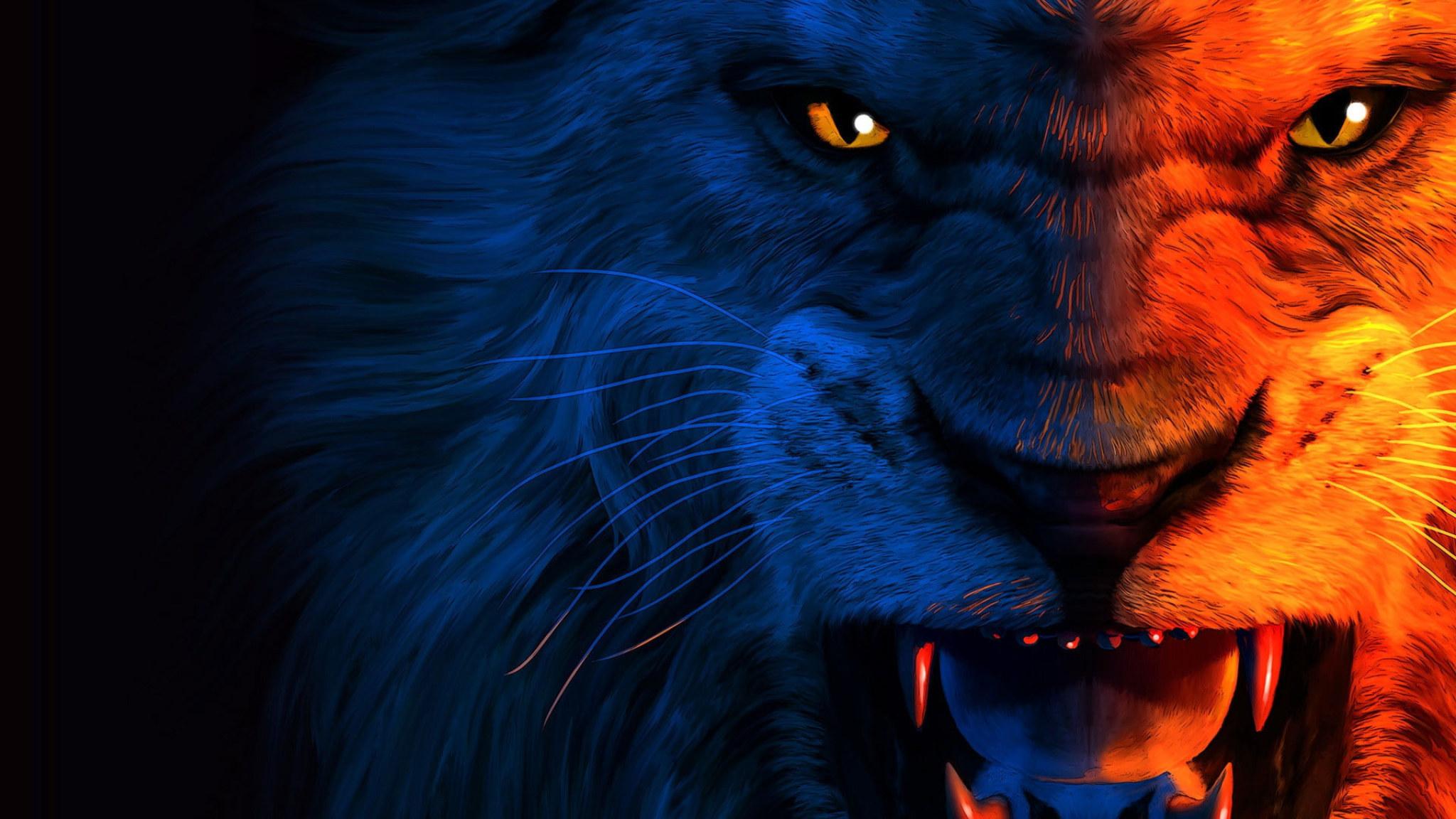 2048x1152 Lion digital wallpaper, predator, art, grin, The King, jean pierre • Wallpaper For You HD Wallpaper For Desktop & Mobile