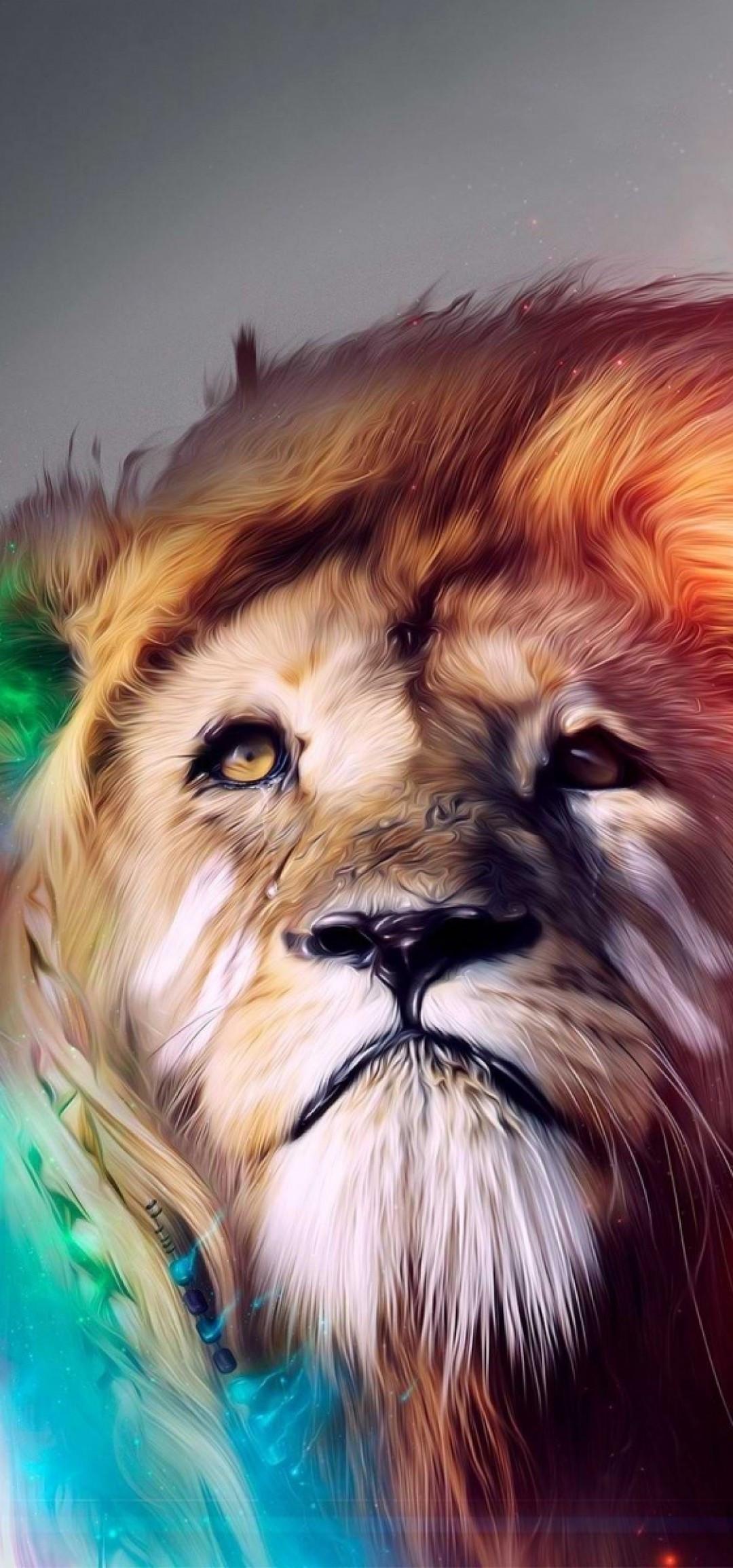 1080x2310 Download 1080x2310 Lion, Artistic, Design, Colorful, Digital Art Wallpaper for Honor View 20