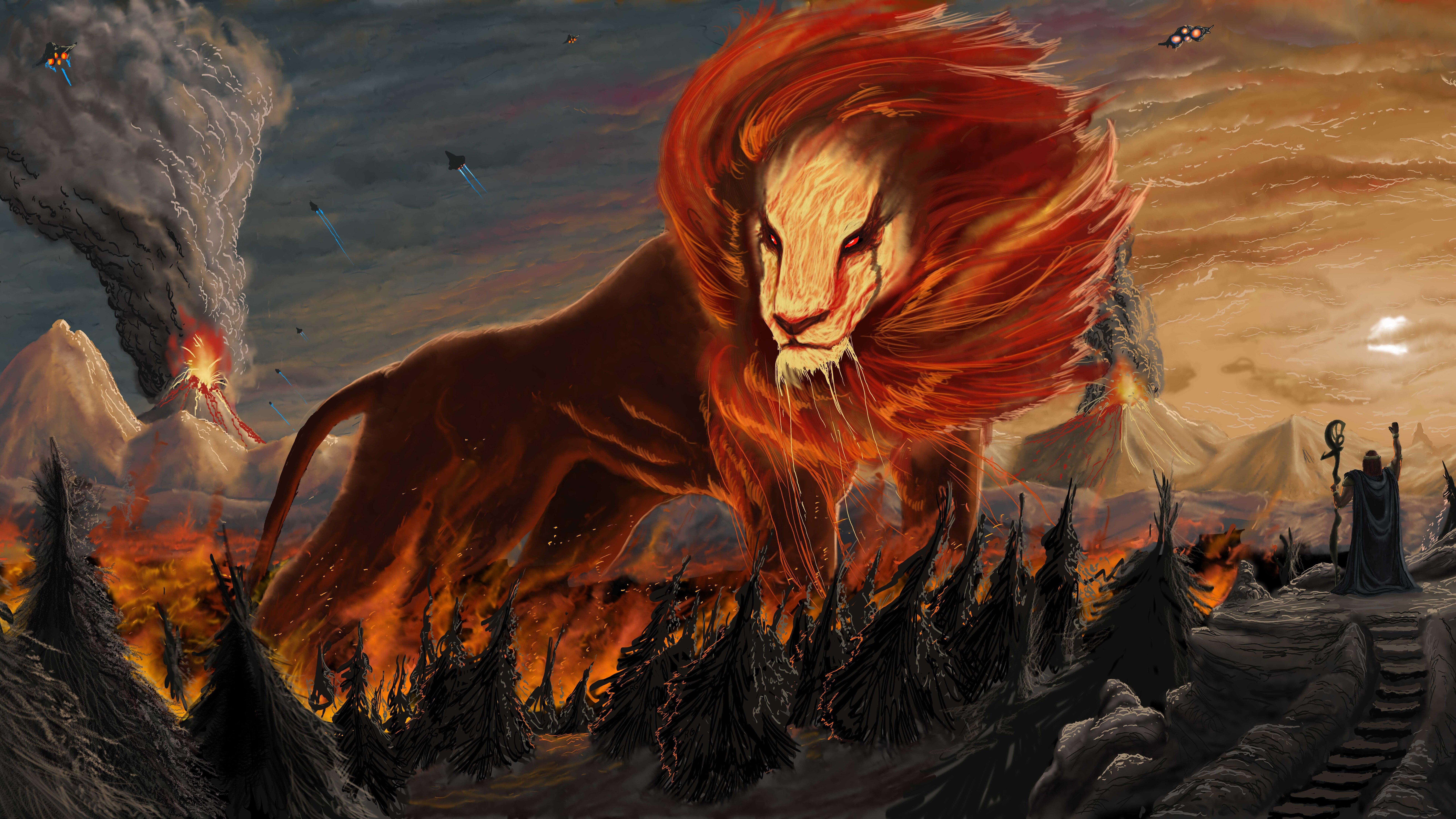 7680x4320 Lion Flames Scifi Abstract Explosion 10k 8k HD 4k Wallpaper, Image, Background, Photo and Picture