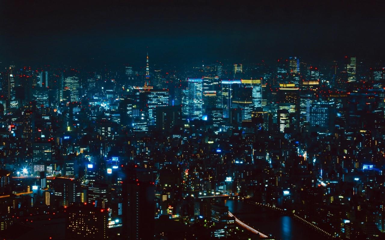 1280x800 View from above Tokyo night 3D Models. Free
