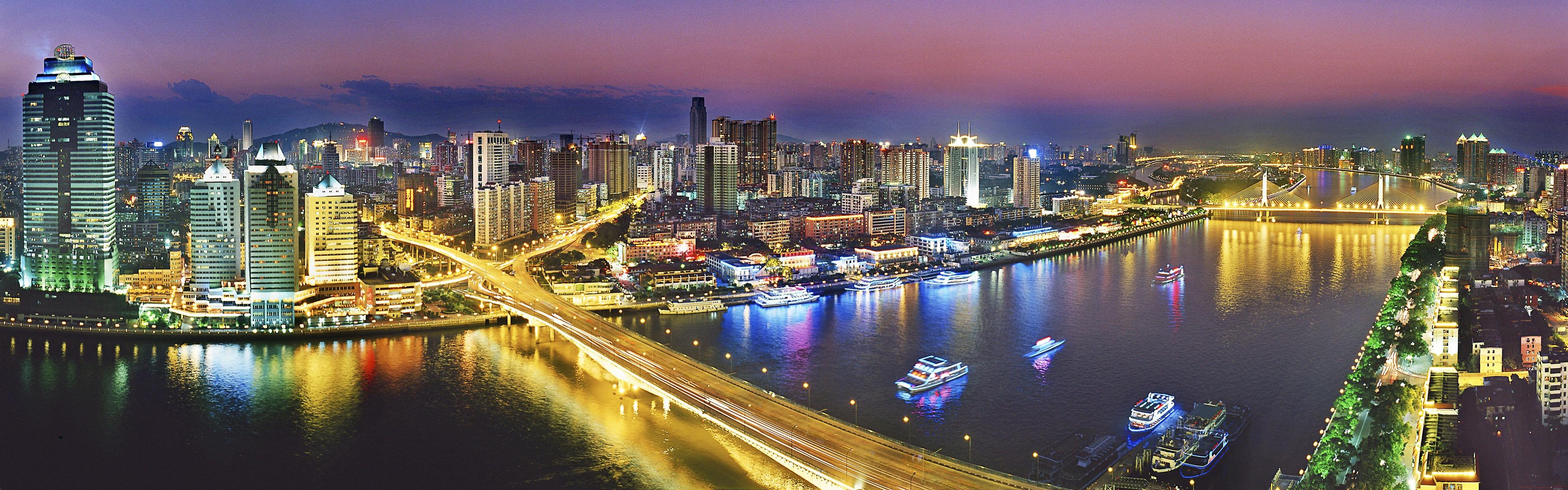 3840x1200 Urban NightLife Guangzhou China Wallpaper in jpg format for free download