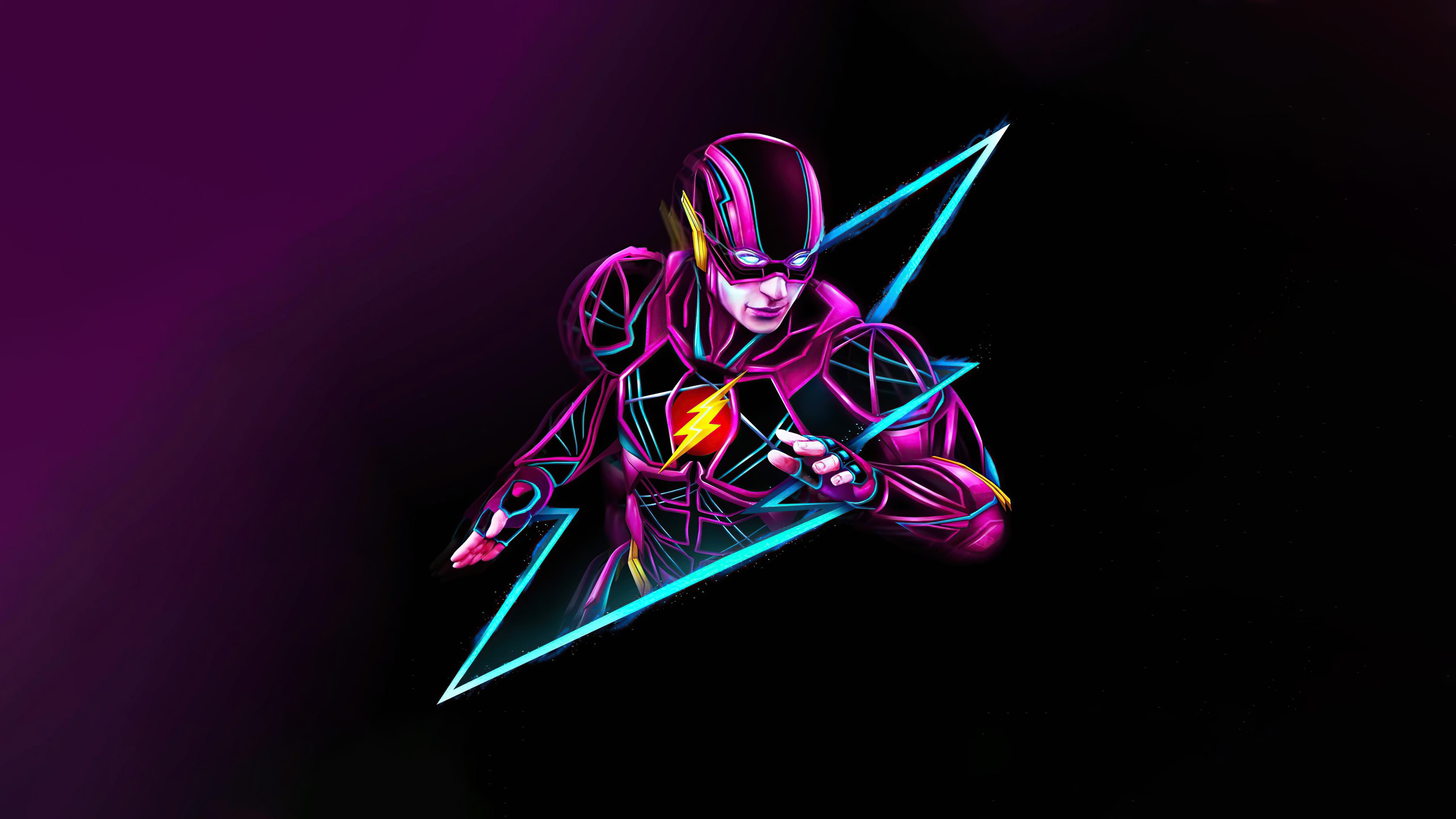 5120x2880 The Flash Wallpaper 4K, Neon art, Purple background, Multicolor, 5K, Graphics CGI