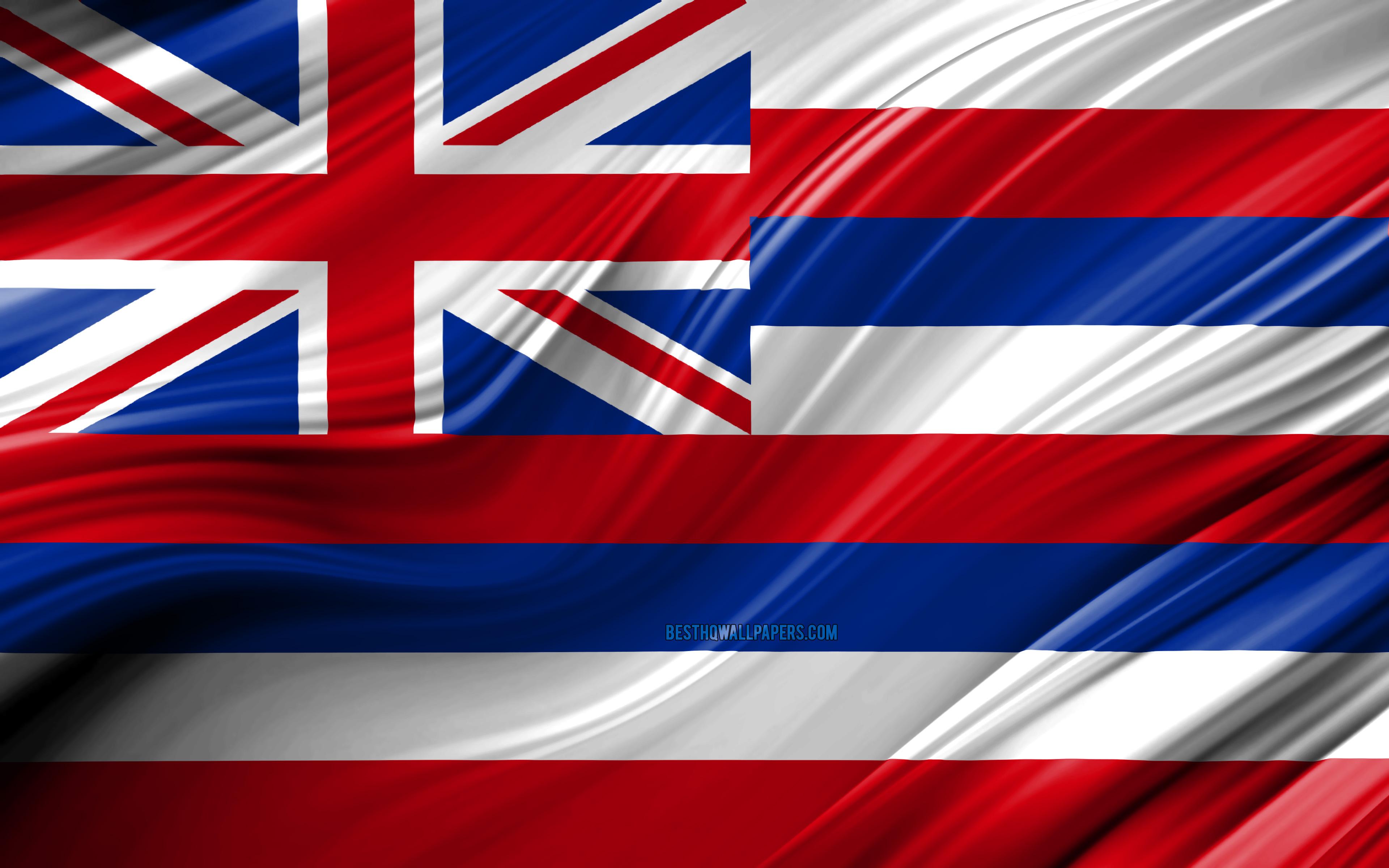 3840x2400 Download wallpaper 4k, Hawaii flag, american states, 3D waves, USA, Flag of Hawaii, United States of America, Hawaii, administrative districts, Hawaii 3D flag, States of the United States for desktop with resolution