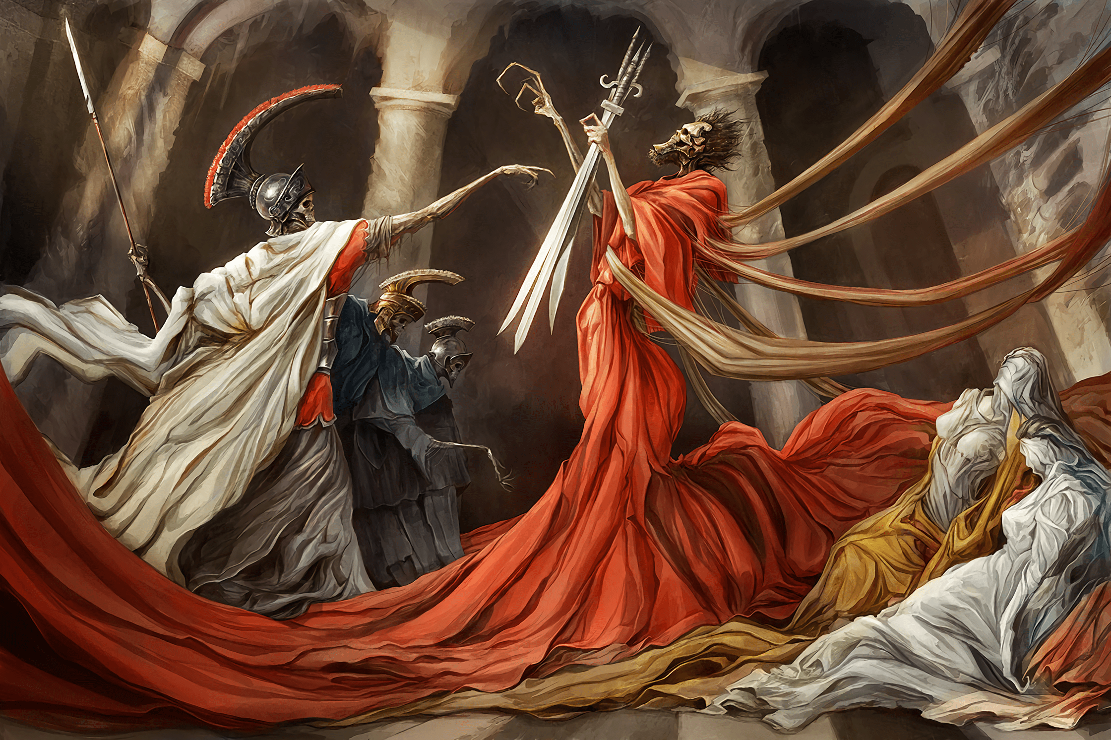 2240x1492 #robes, #painting, #sword, #spear, #Roman, #women, #weapon, #skeleton, wallpaper. Mocah HD Wallpaper