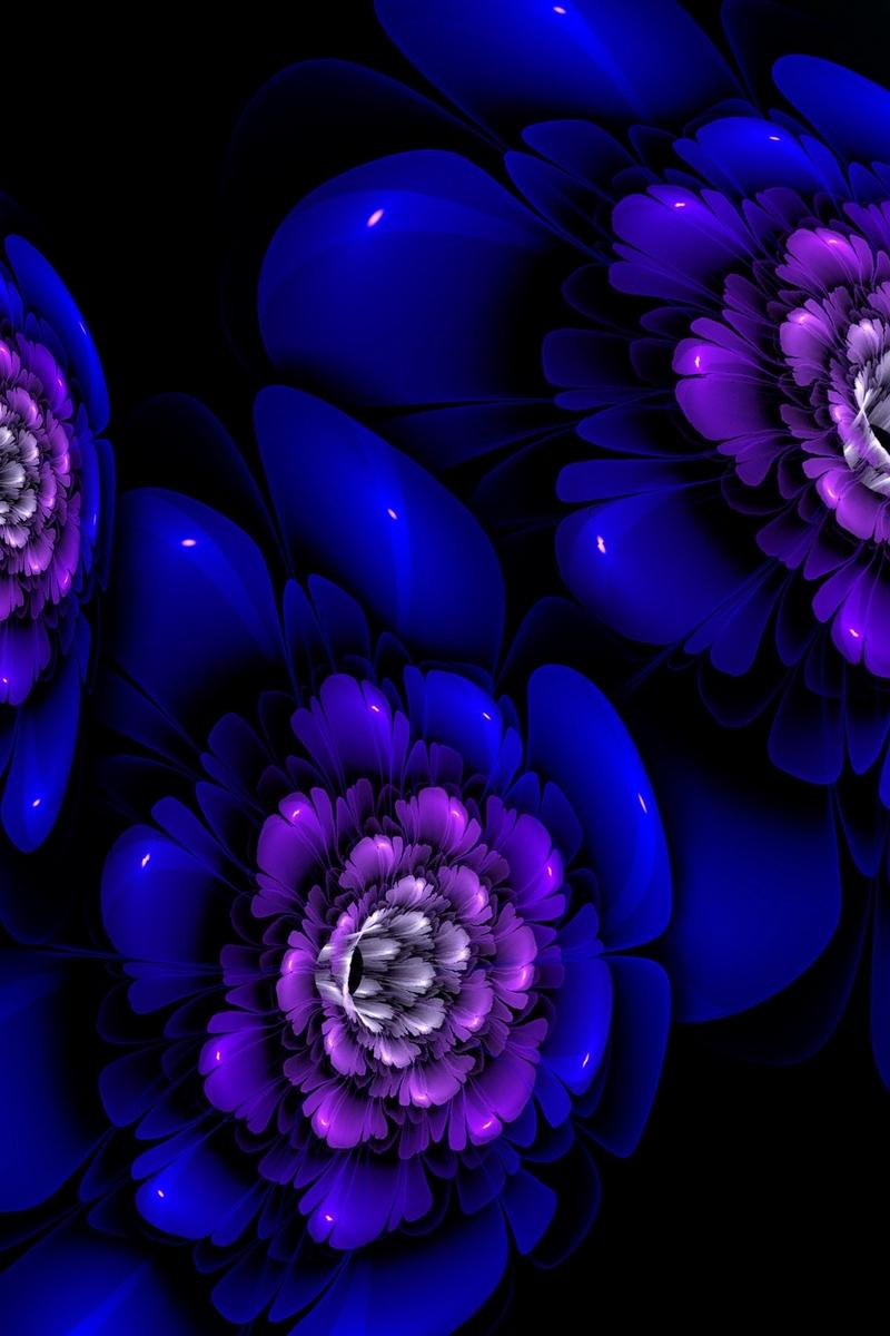 800x1200 Wallpaper Fractal, Dark, Blue, Spots On Black Canvas