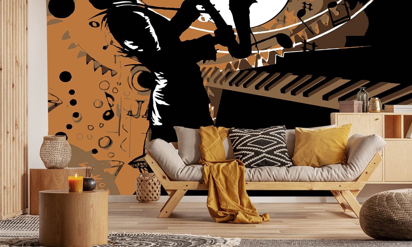 1366x820 Bronze Musicians Sax and Piano Wallpaper Mural