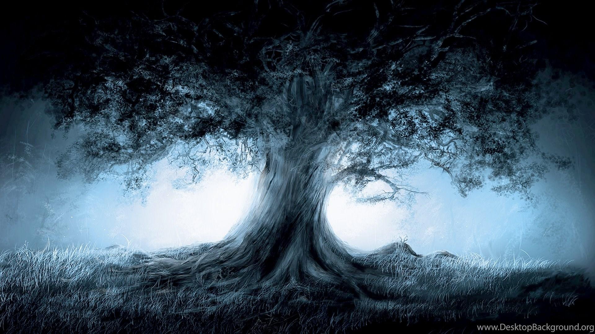 1920x1080 Lonely Tree In A Dark Forest Wallpaper Desktop Background