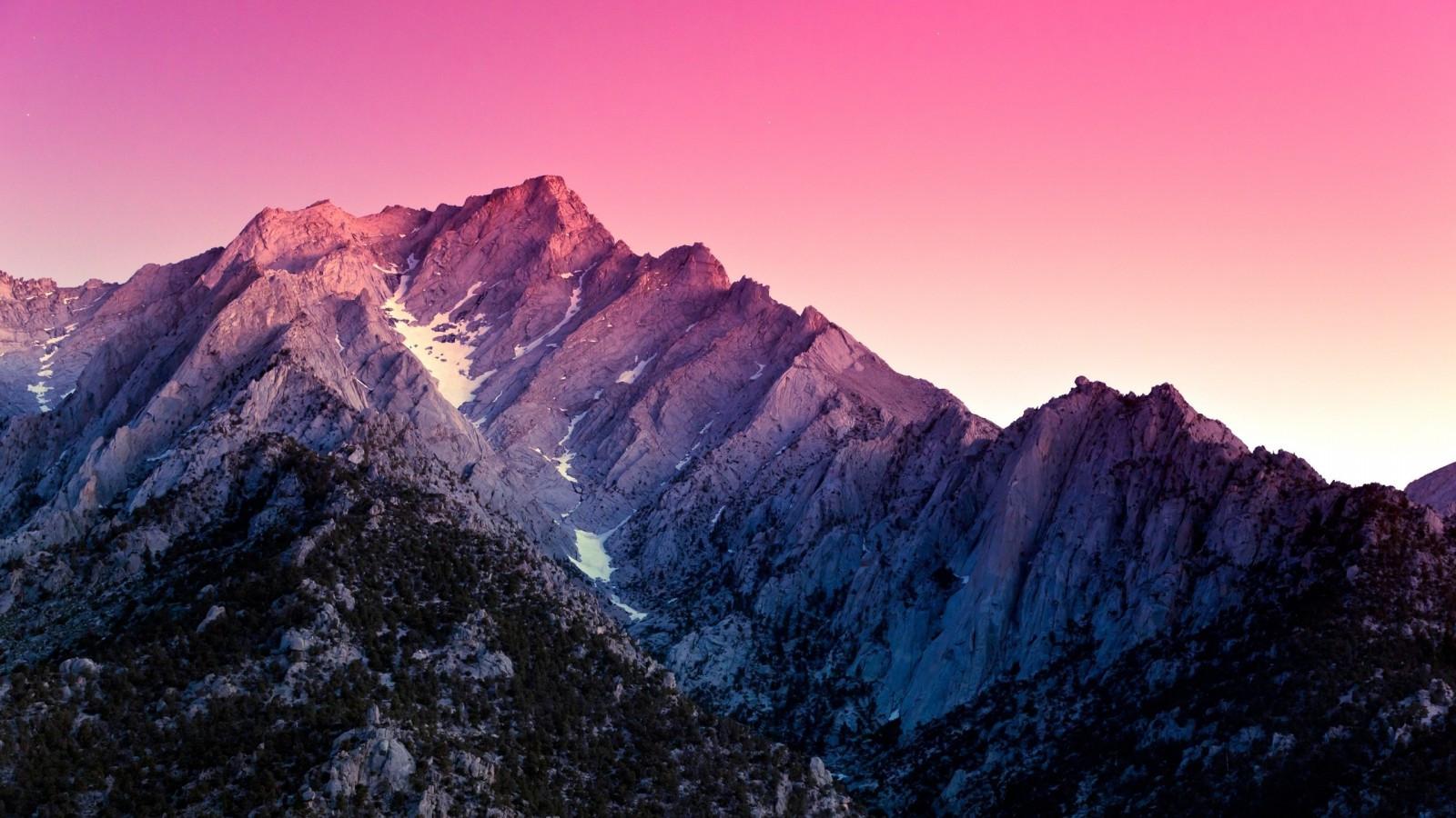 1600x900 Download 1600x900 Pink Sky, Mountain, Hills, Snow, Scenic Wallpaper
