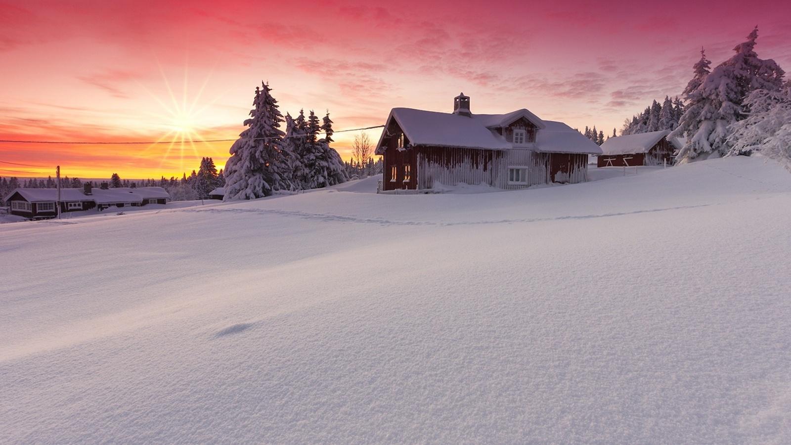 1600x900 Nature Winter Snow Dawn Landscape Wallpaper