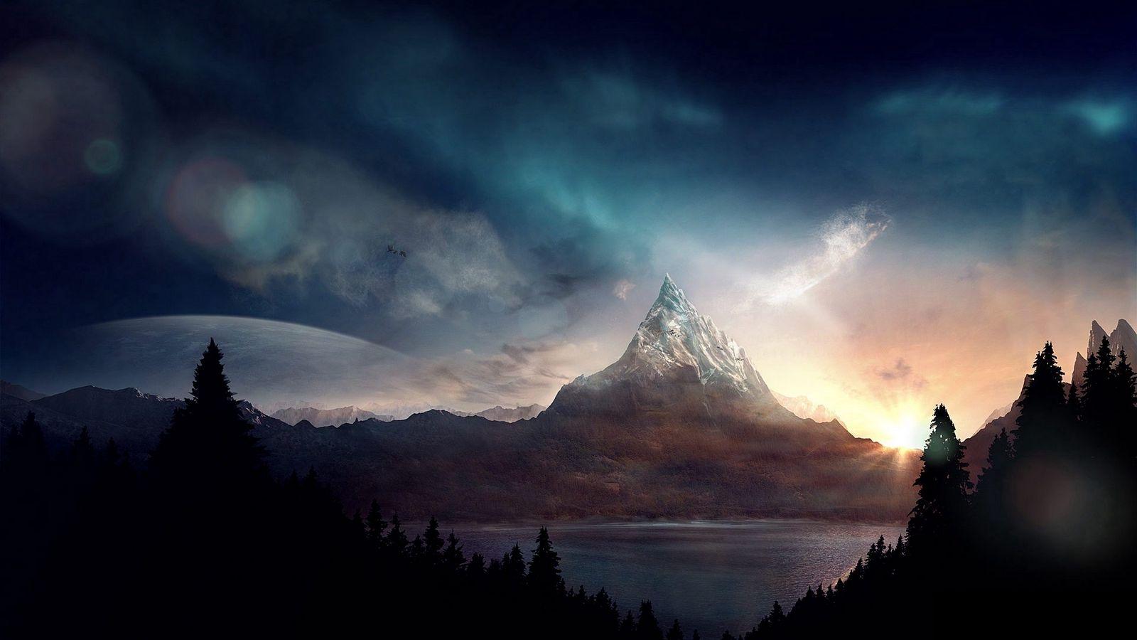 1600x900 Download wallpaper 1600x900 peak, mountain, fantasy, art widescreen 16:9 HD background