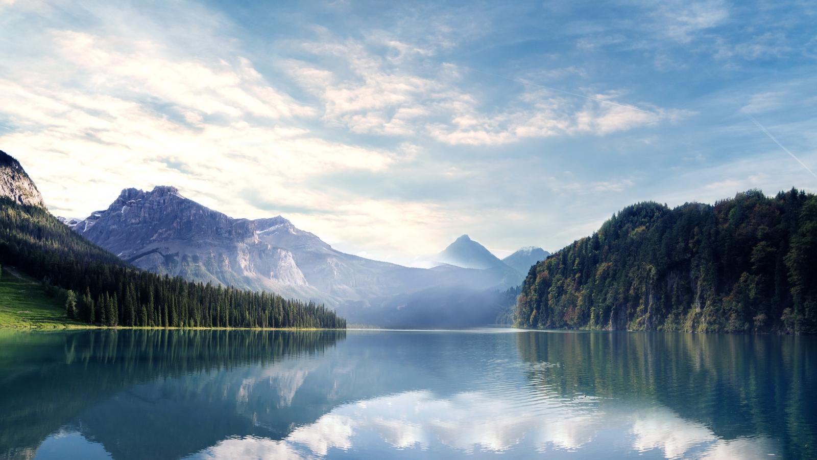 1600x900 Download lake, nature, mountains, forest, sky, trees 1600x900 wallpaper, 16:9 widescreen 1600x900 HD image, background, 5834