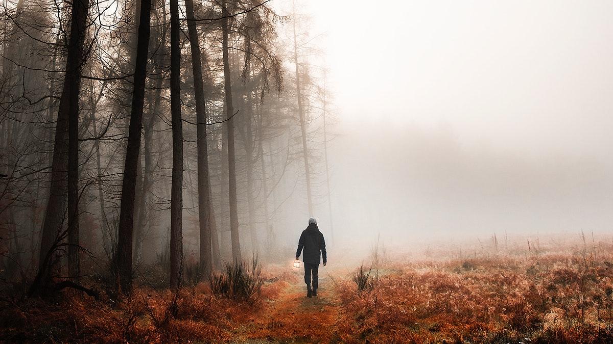 1200x675 Man walking in a misty